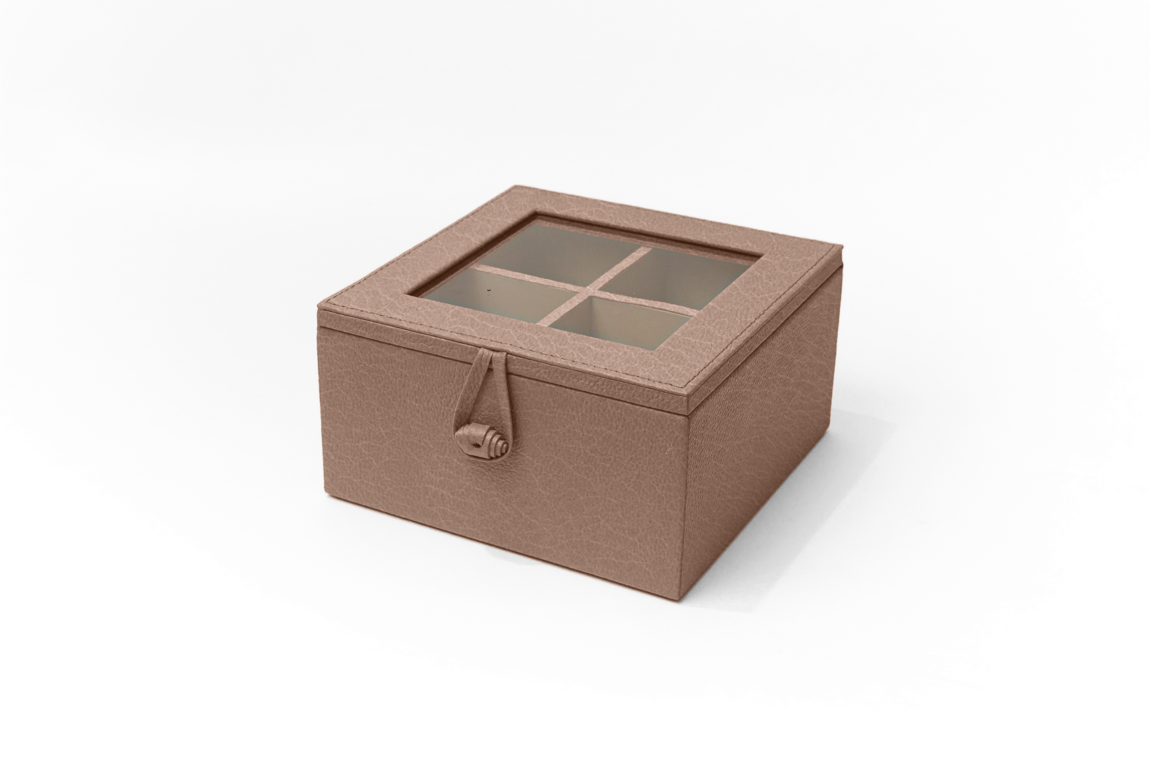 Caja de Té Nudo 4 Div Tapa de Piel o Con Vidrio