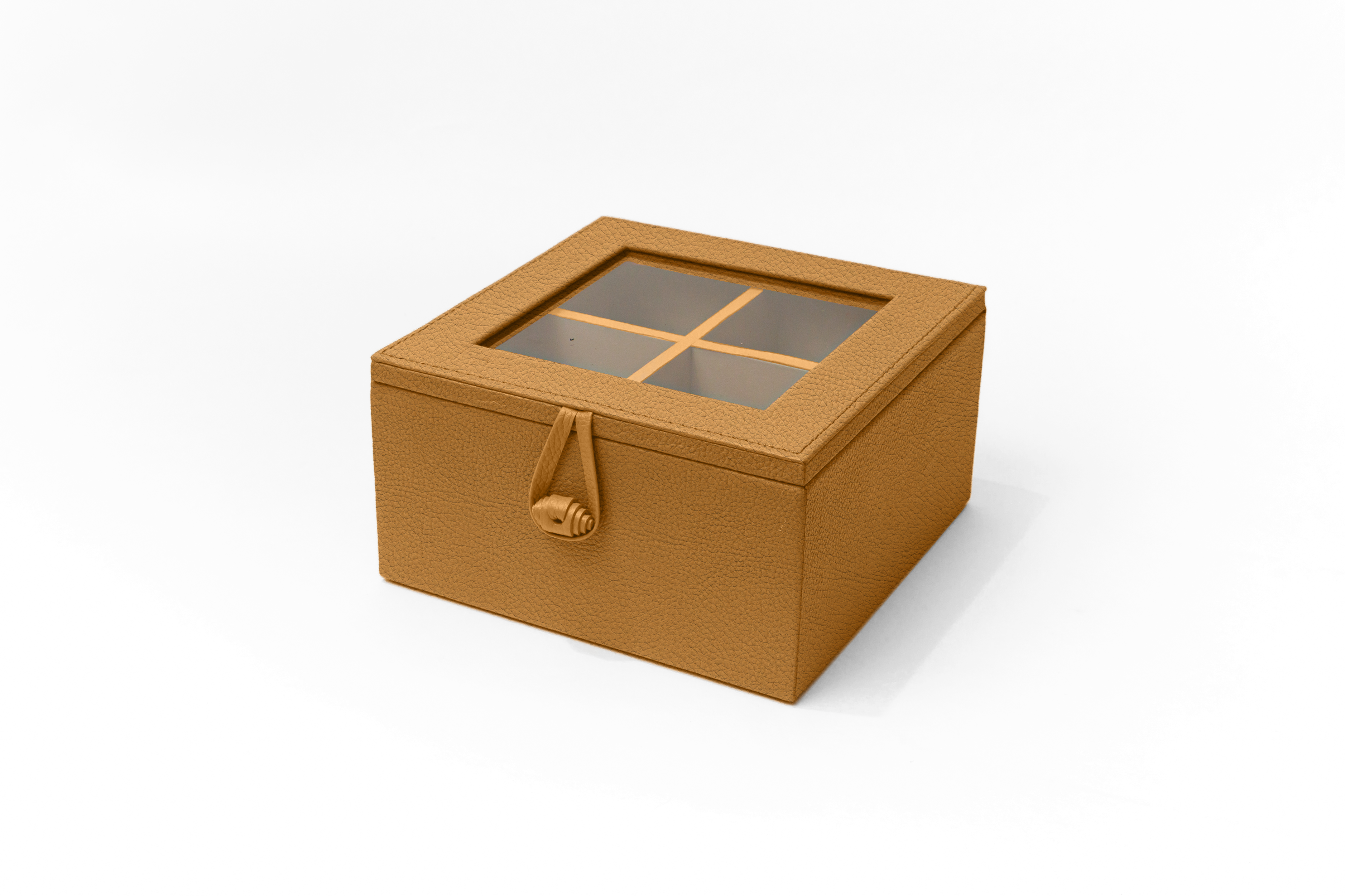 Caja de Té Nudo 4 Div Tapa de Piel o Con Vidrio