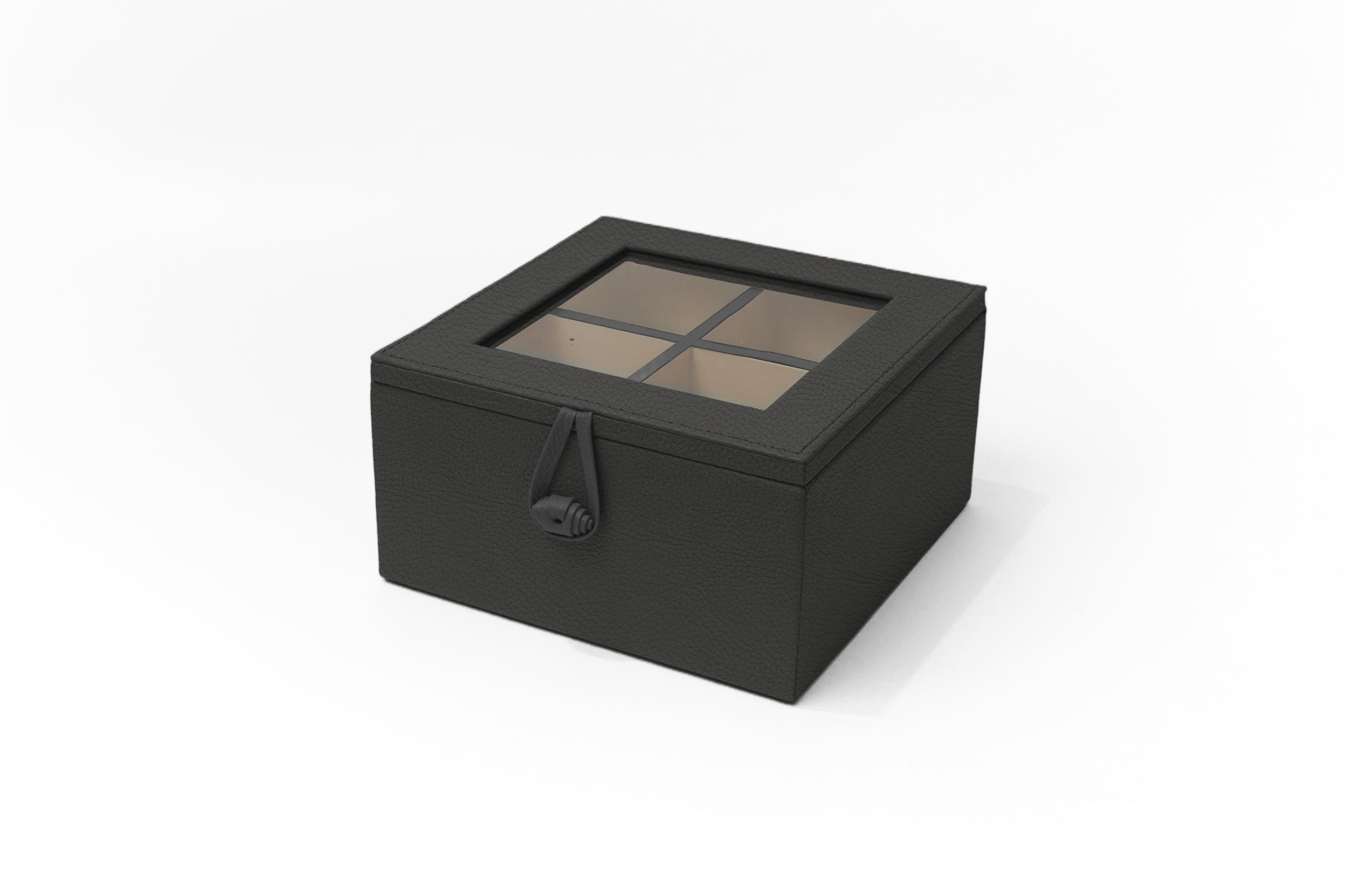 Caja de Té Nudo 4 Div Tapa de Piel o Con Vidrio