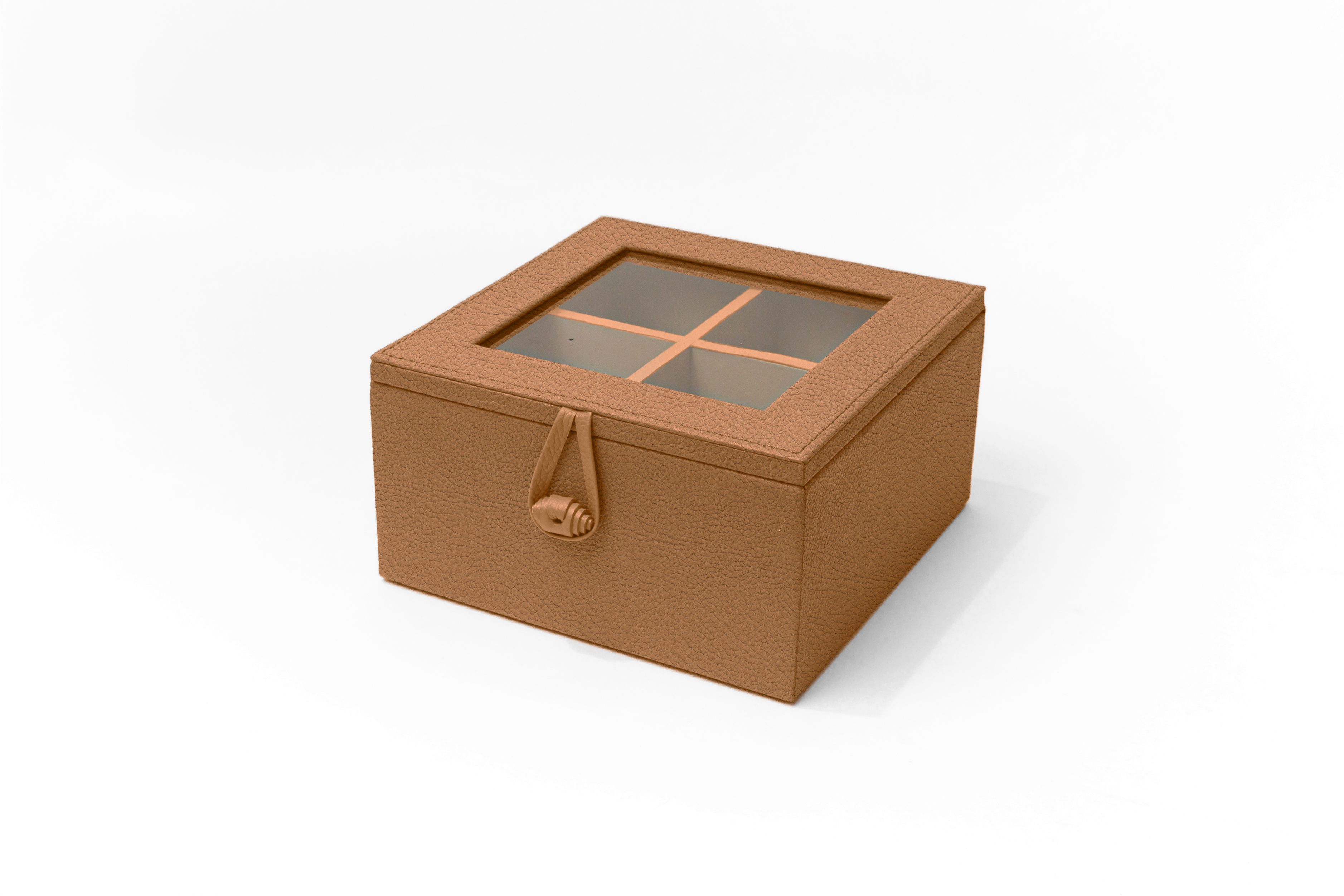 Caja de Té Nudo 4 Div Tapa de Piel o Con Vidrio