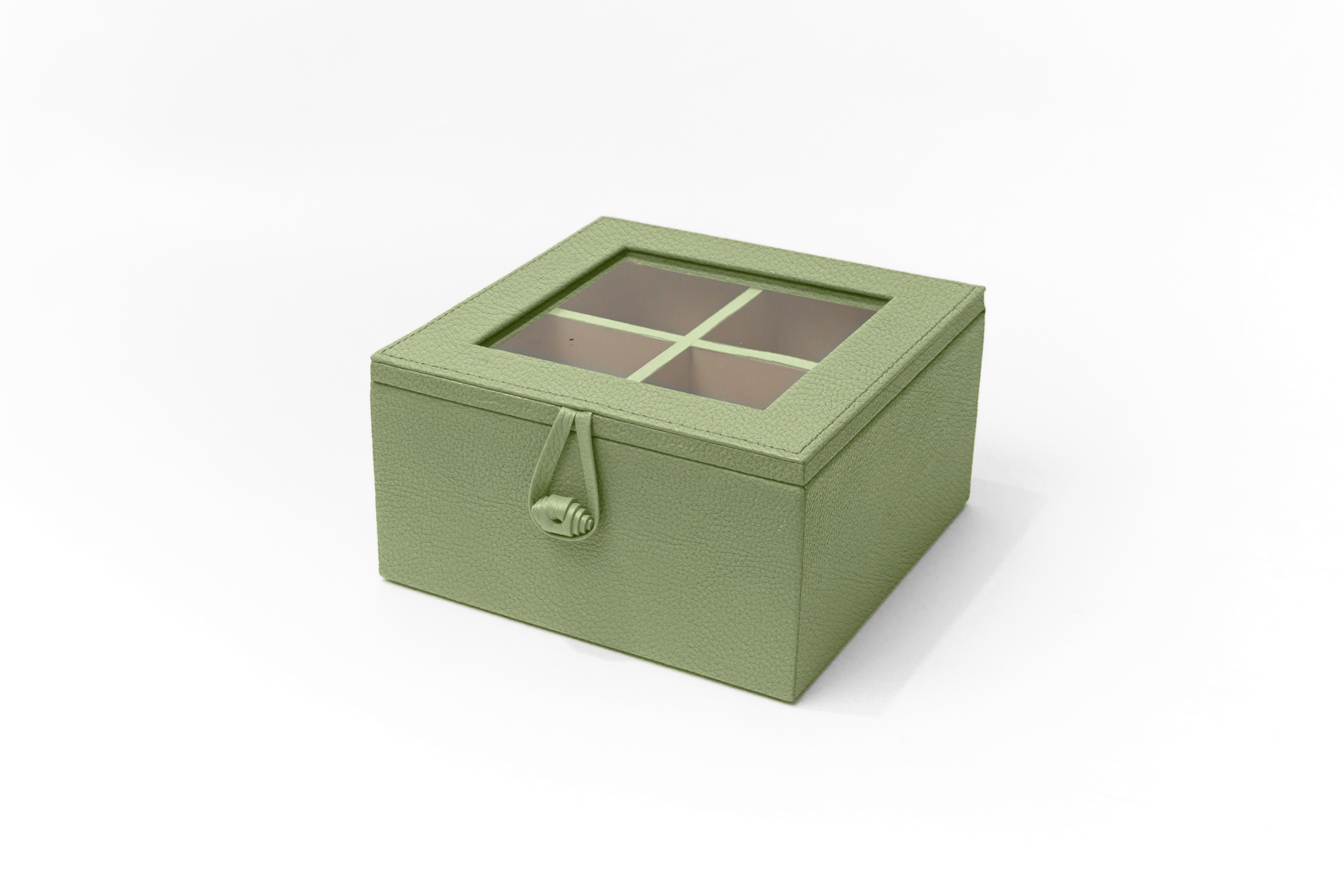 Caja de Té Nudo 4 Div Tapa de Piel o Con Vidrio
