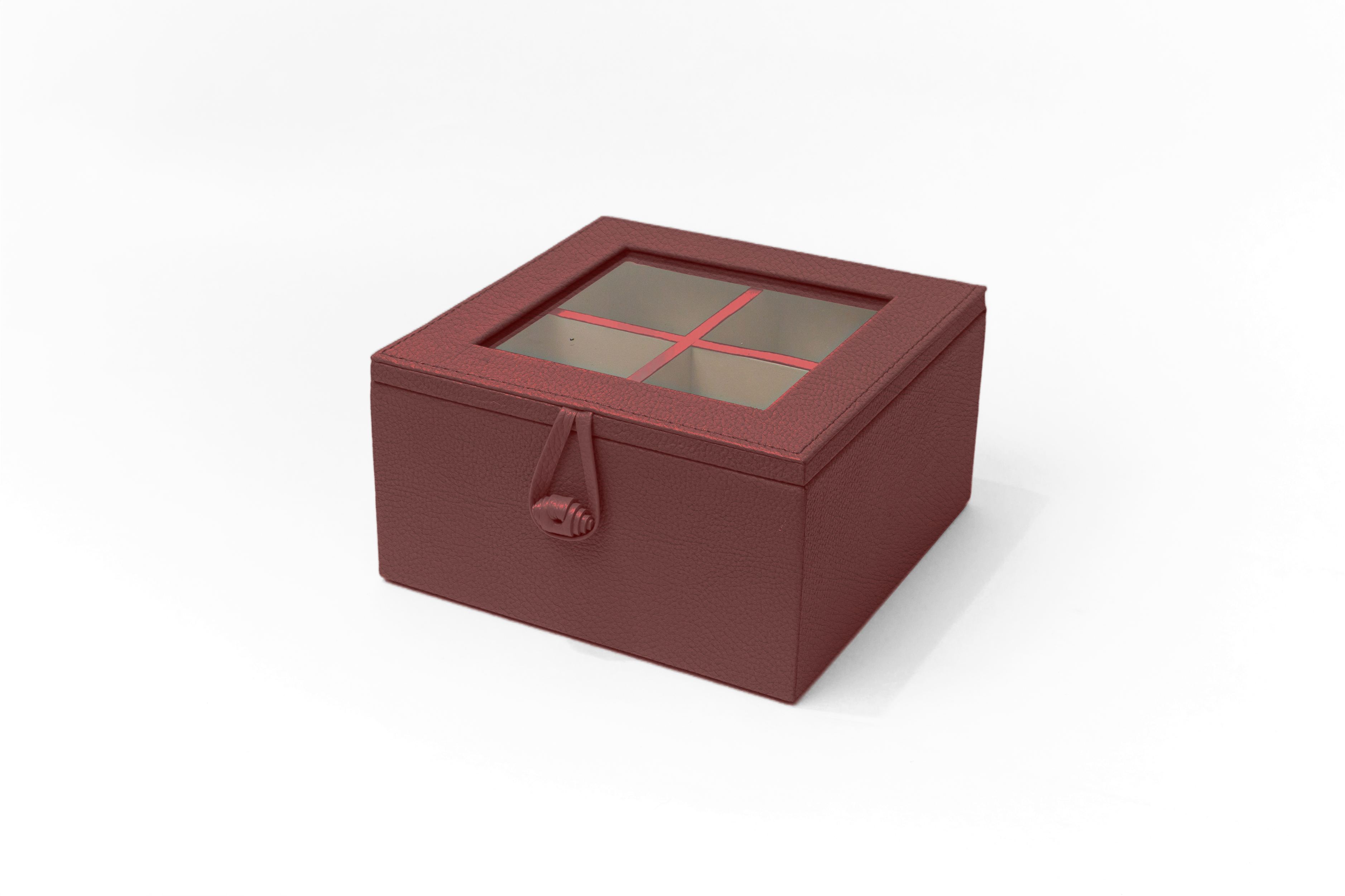 Caja de Té Nudo 4 Div Tapa de Piel o Con Vidrio