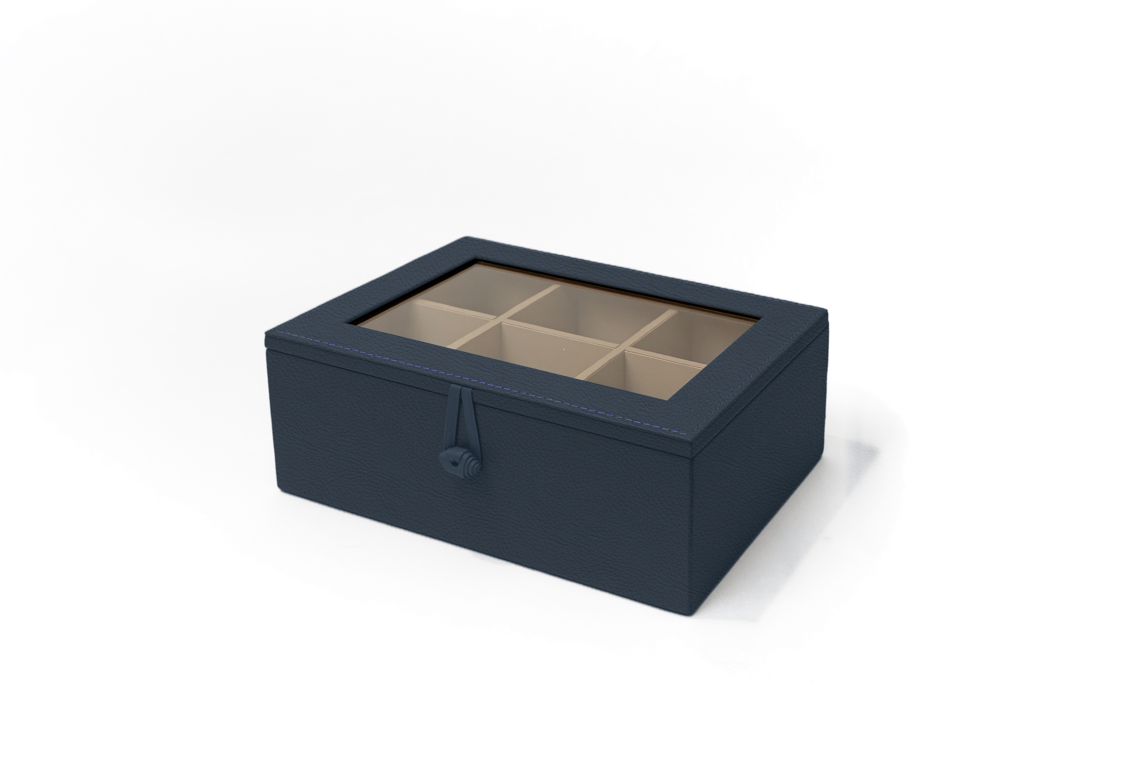 Caja de Té Nudo 6 Div Tapa de Piel o Con Vidrio