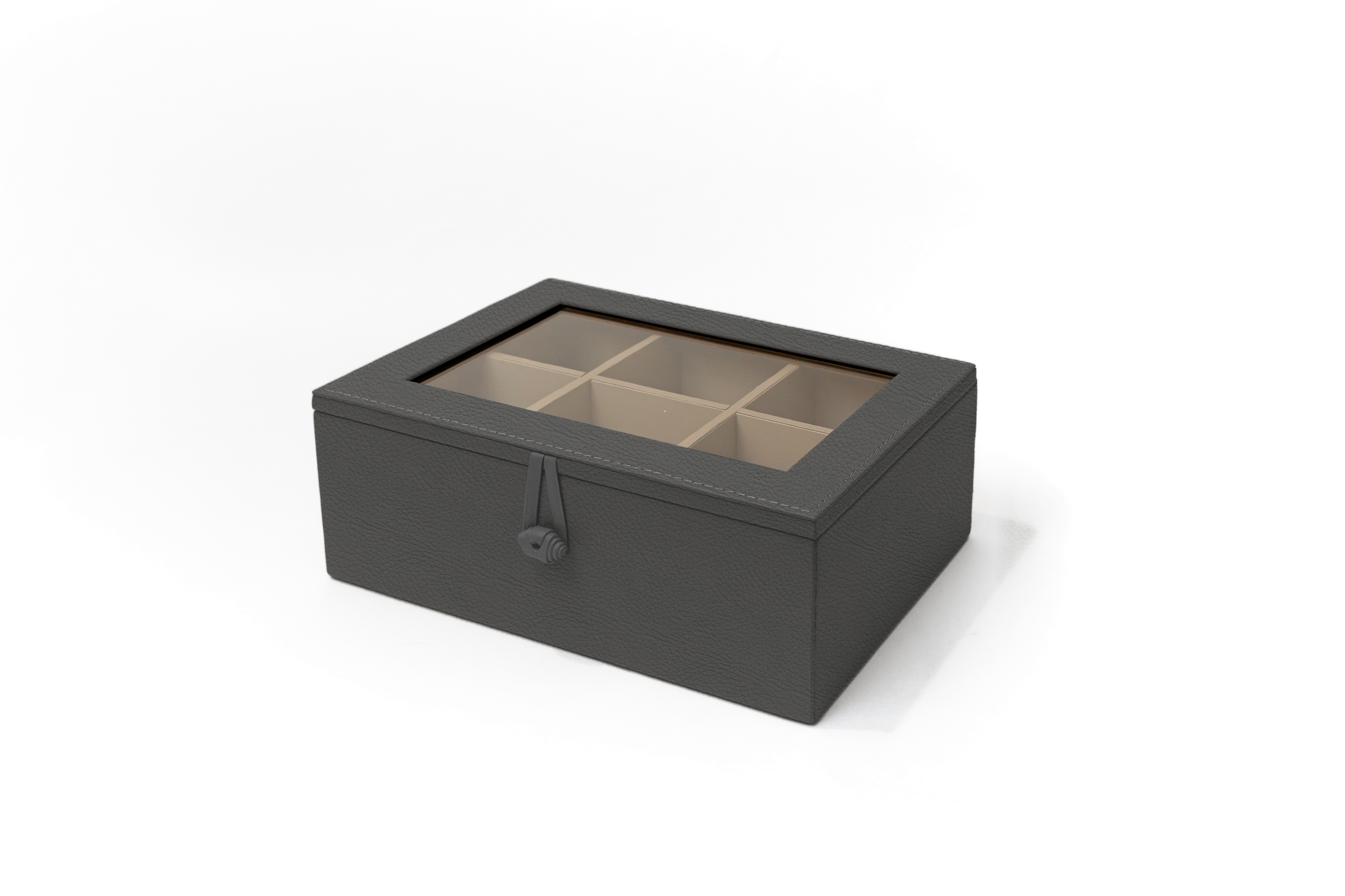 Caja de Té Nudo 6 Div Tapa de Piel o Con Vidrio