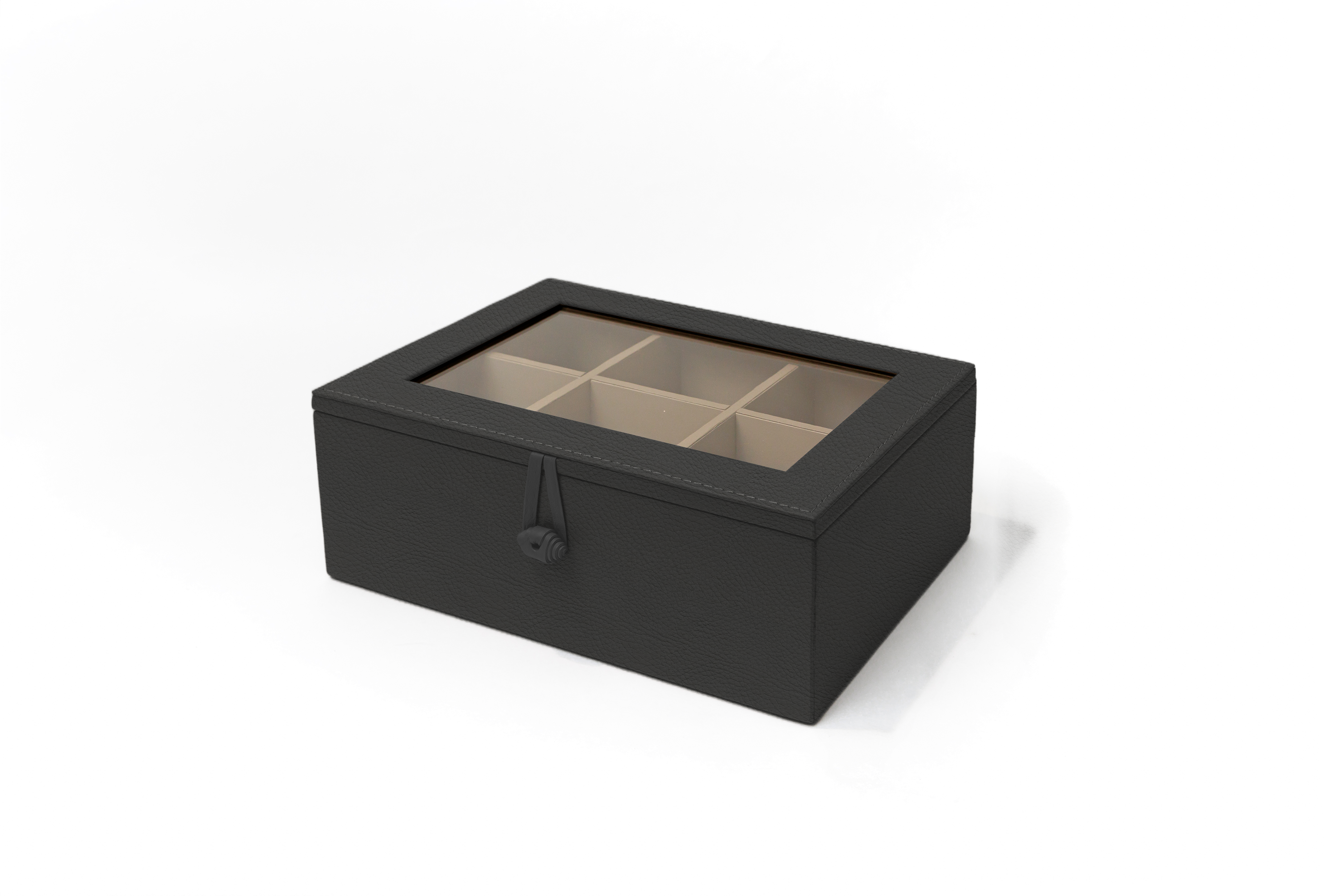 Caja de Té Nudo 6 Div Tapa de Piel o Con Vidrio
