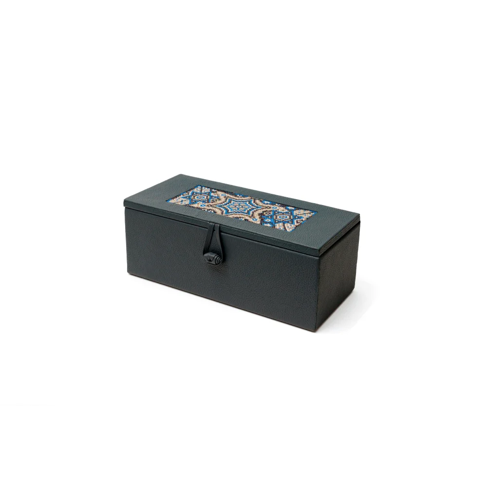 Caja de Té Nudo 3 Div con Huichol - Azul Marino