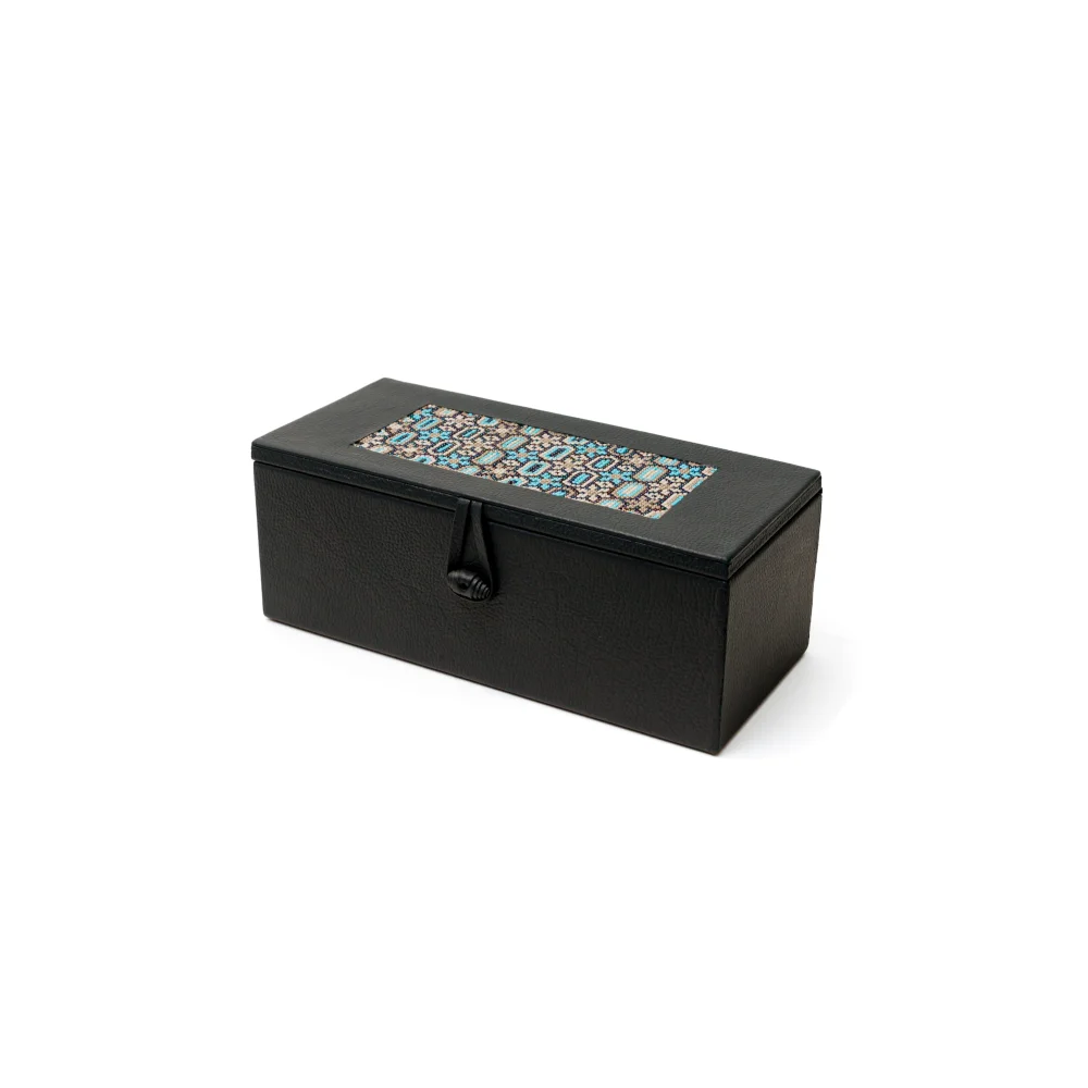 Caja de Té Nudo 3 Div con Huichol - Negro