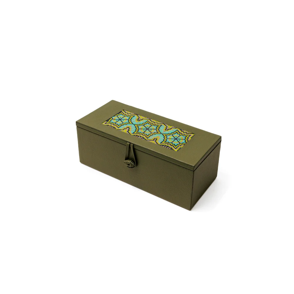 Caja de Té Nudo 3 Div con Huichol - Verde Olivo