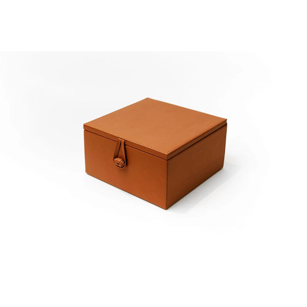 Caja de Té Nudo 4 Div Tapa de Piel o Con Vidrio - Piel / Terracota - Té