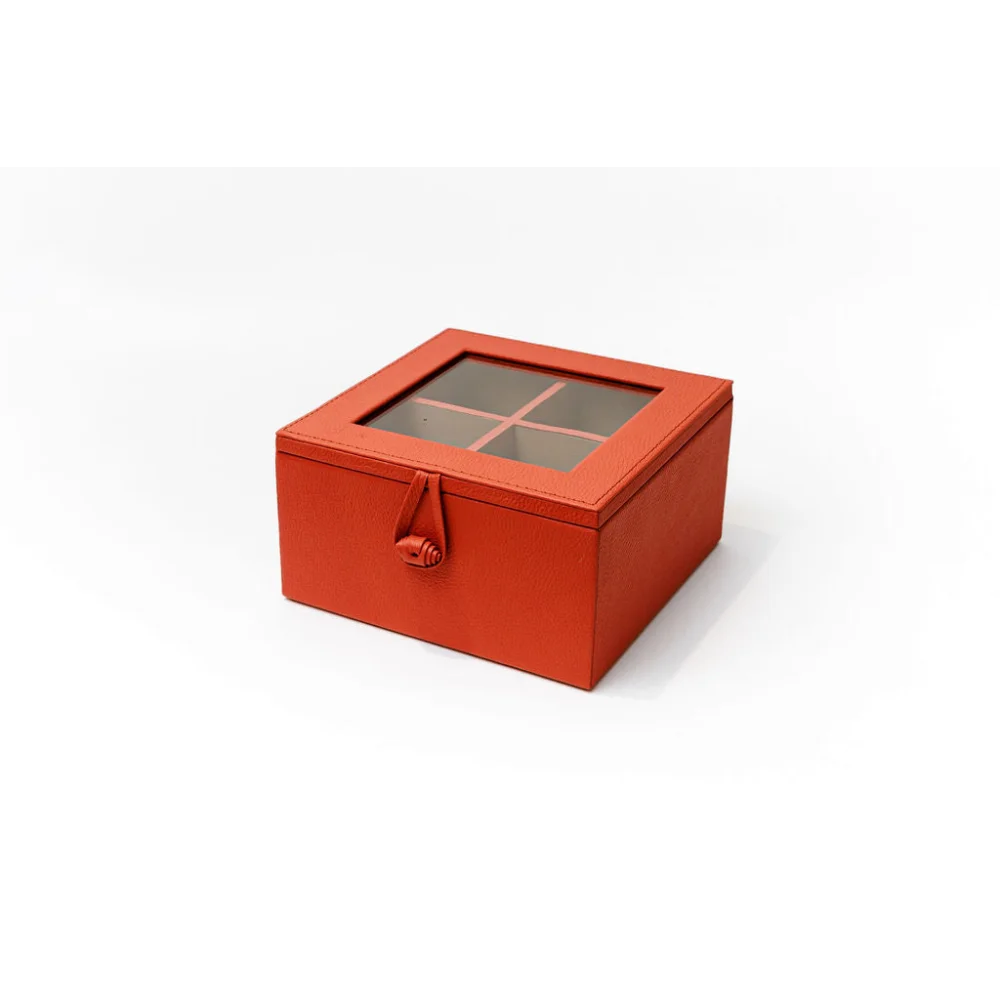 Caja de Té Nudo 4 Div Tapa de Piel o Con Vidrio - Té