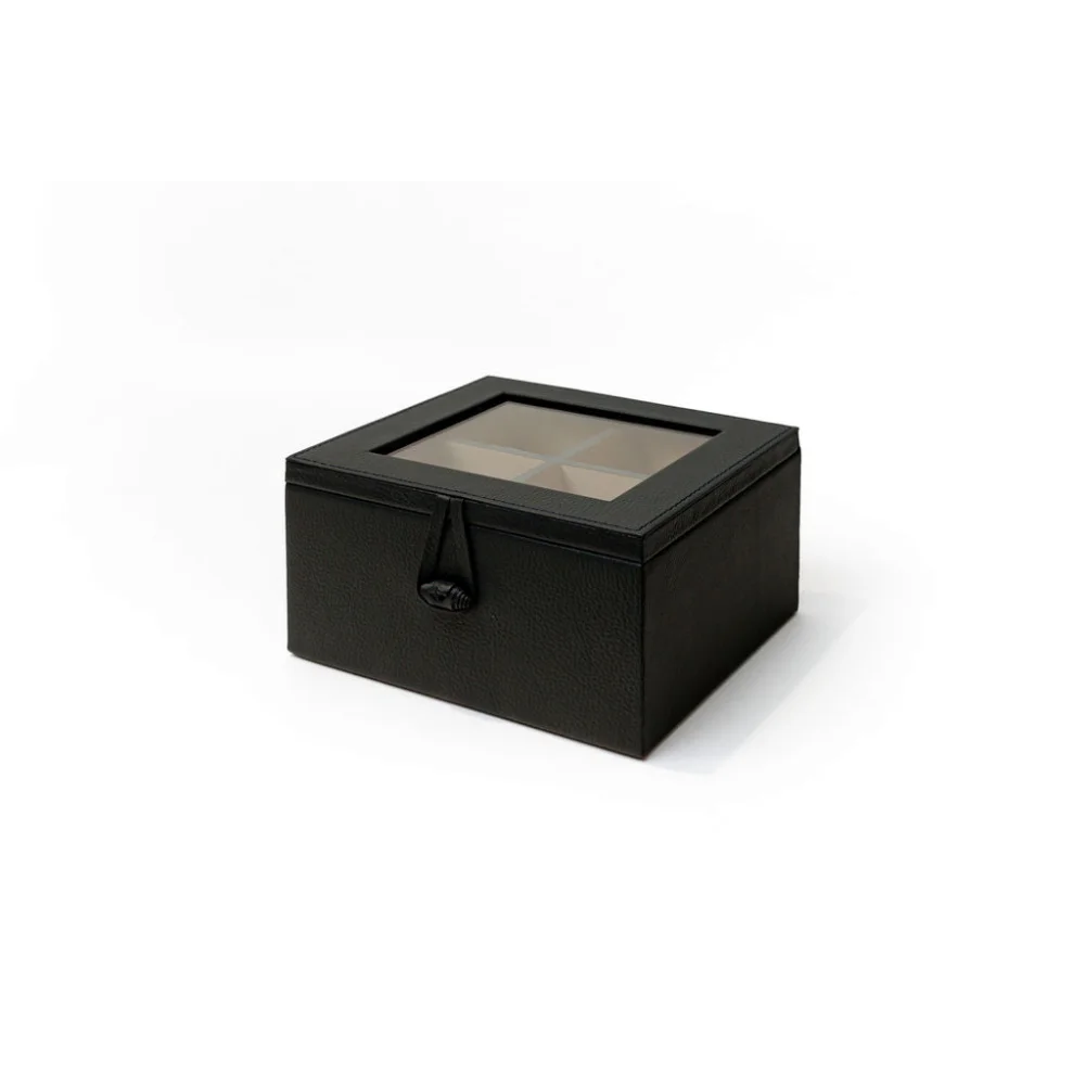 Caja de Té Nudo 4 Div Tapa de Piel o Con Vidrio - Té