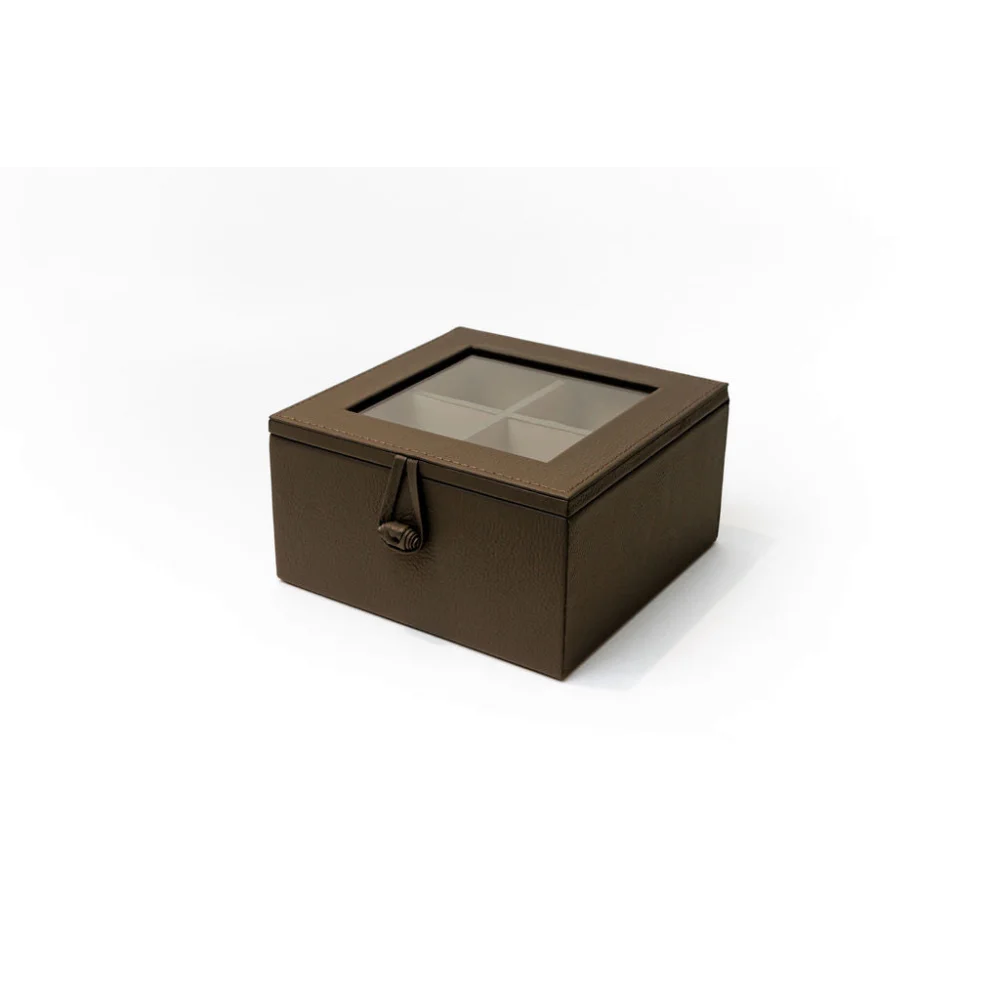 Caja de Té Nudo 4 Div Tapa de Piel o Con Vidrio - Té