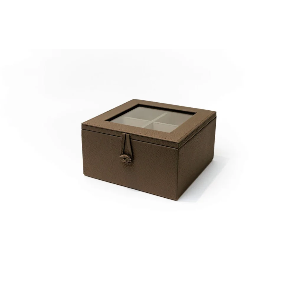 Caja de Té Nudo 4 Div Tapa de Piel o Con Vidrio - Té
