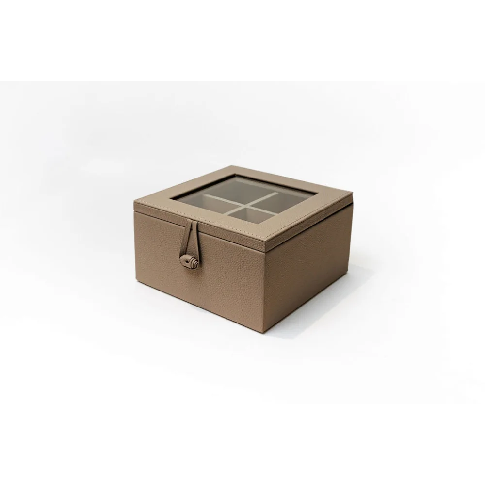 Caja de Té Nudo 4 Div Tapa de Piel o Con Vidrio - Té