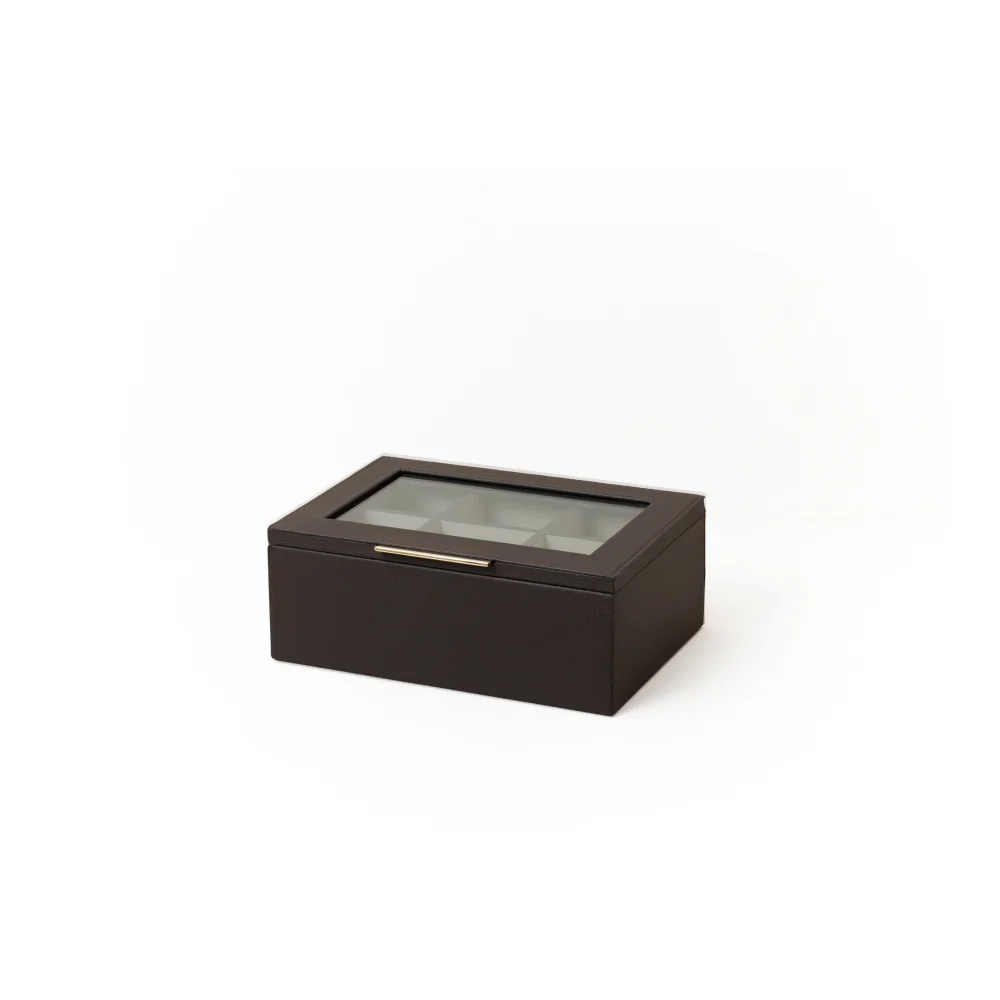 Caja de Té Nudo 6 Div Tapa de Piel o Con Vidrio - Piel / Moccha - Té