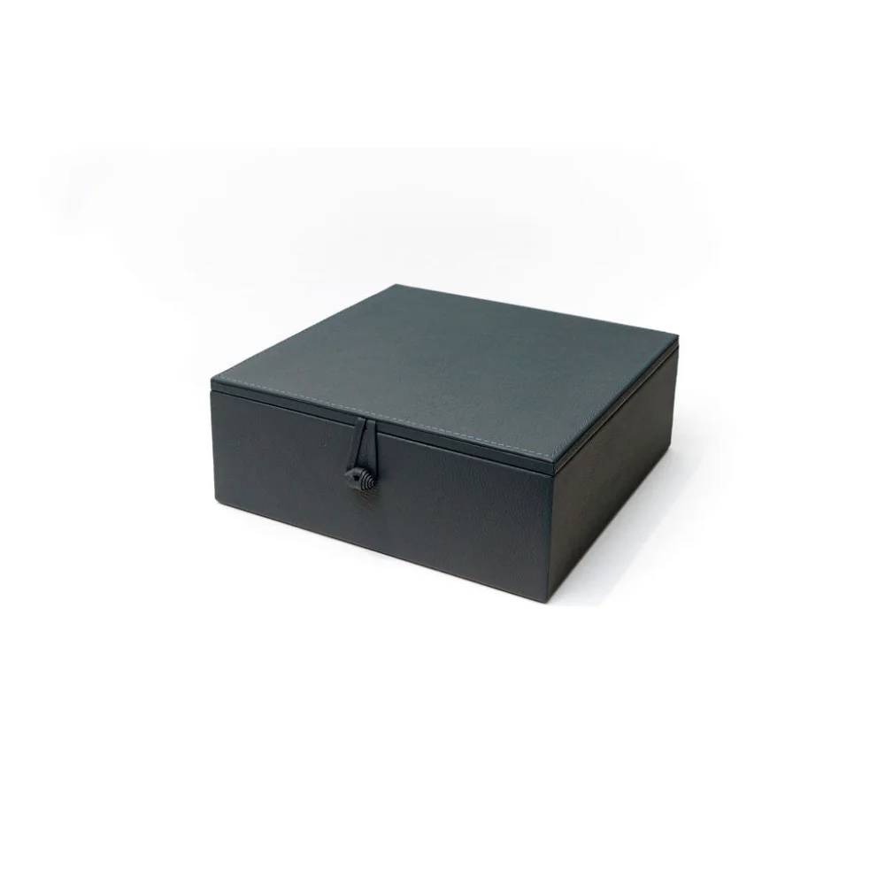 Caja de Té Nudo 9 Tapa de Piel o Con Vidrio - Piel / Azul Talavera - Té