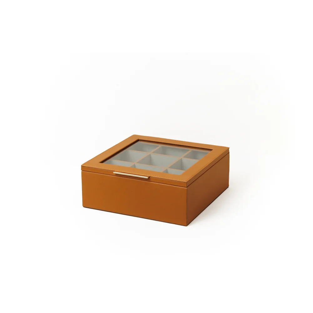 Caja de Té Nudo 9 Tapa de Piel o Con Vidrio - Con Vidrio / Miel E - Té