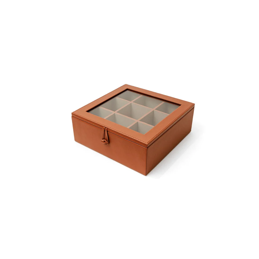 Caja de Té Nudo 9 Tapa de Piel o Con Vidrio - Con Vidrio / Terracota - Té