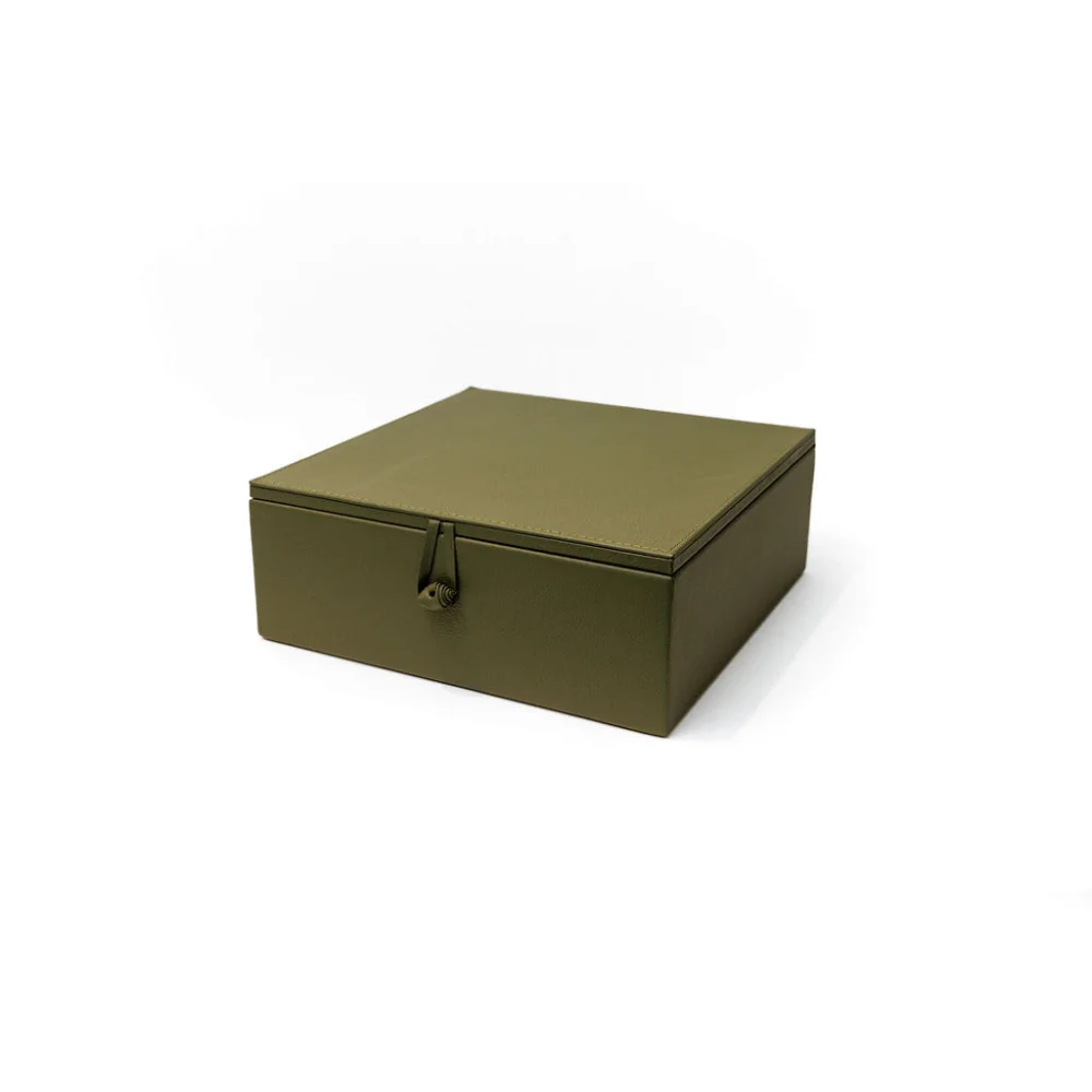 Caja de Té Nudo 9 Tapa de Piel o Con Vidrio - Piel / Verde Olivo - Té