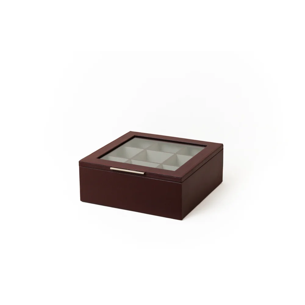 Caja de Té Nudo 9 Tapa de Piel o Con Vidrio - Con Vidrio / Vino - Té