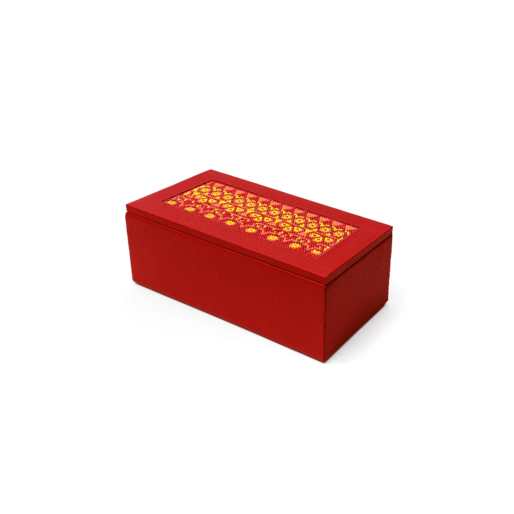 Caja Rectangular Mediana con Huichol - Rojo Ferrari