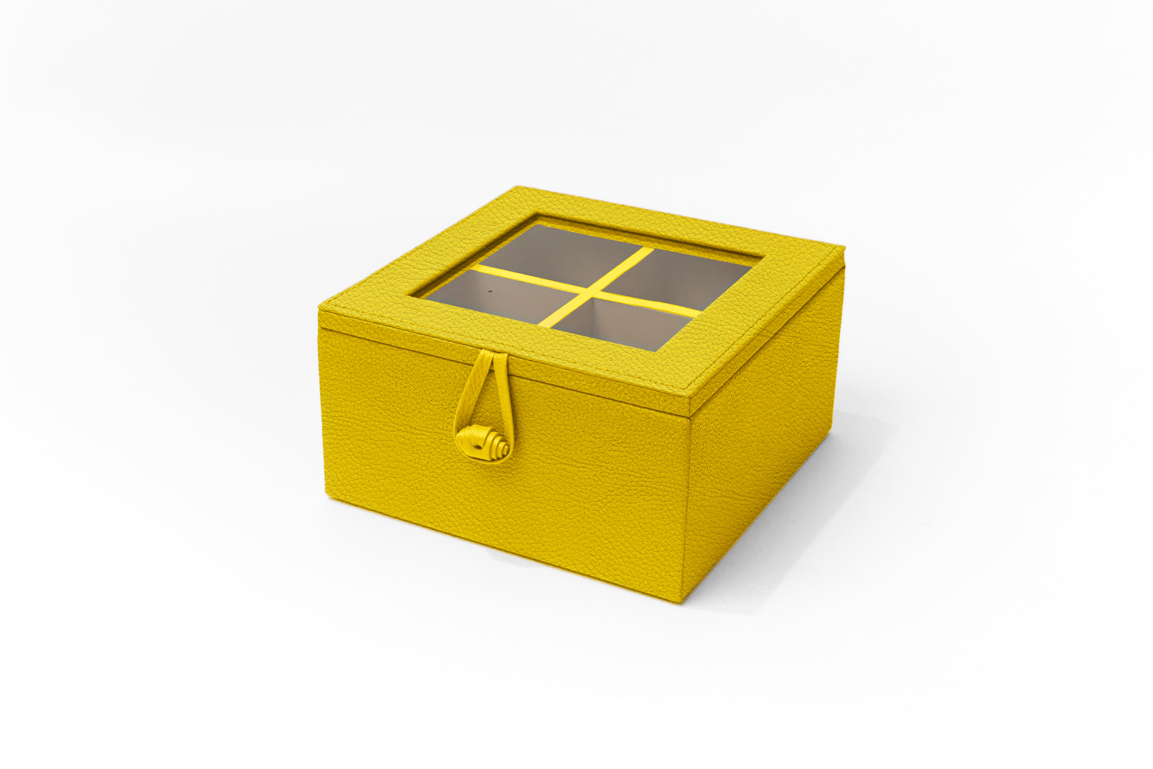 Caja de Té Nudo 4 Div Tapa de Piel o Con Vidrio