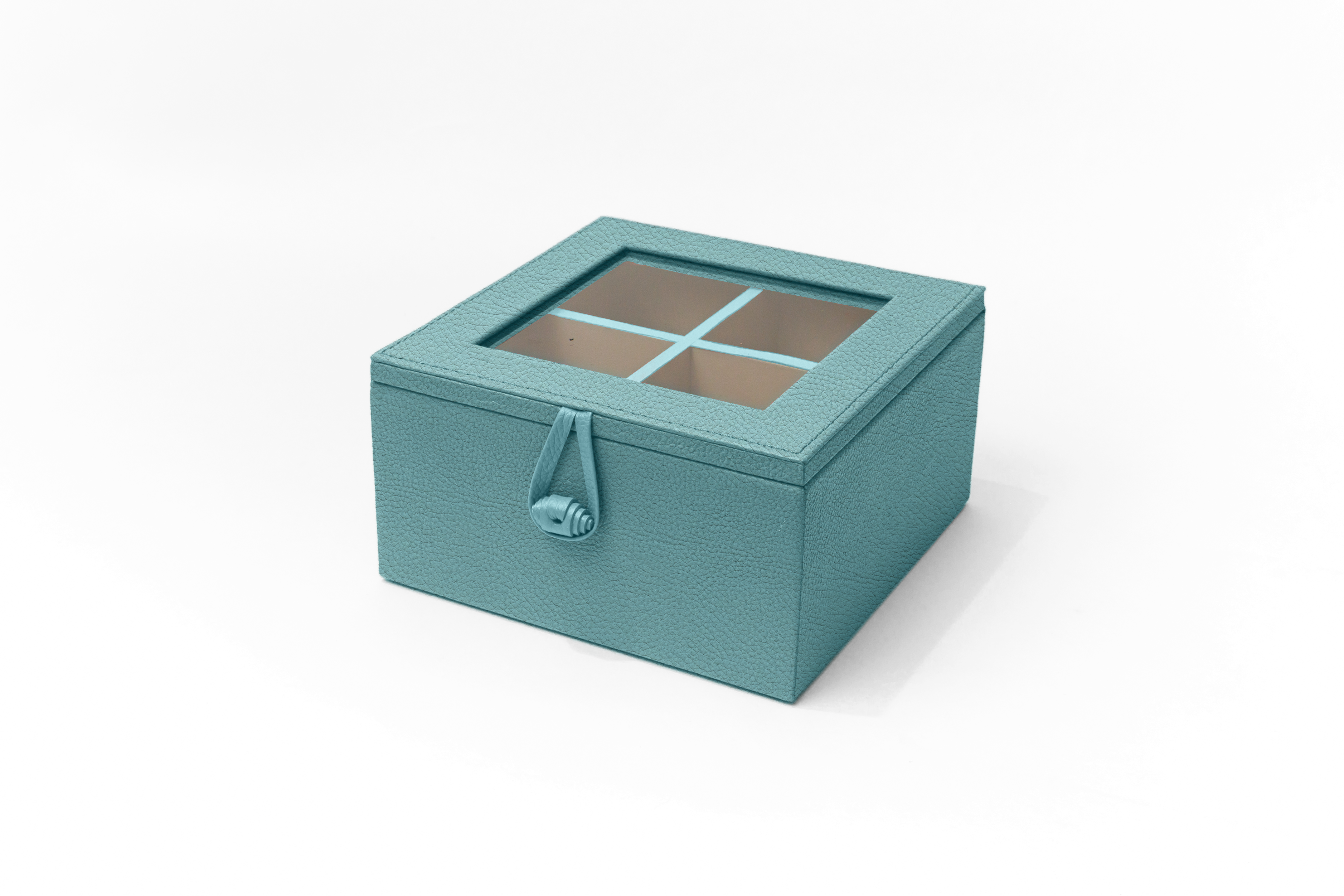 Caja de Té Nudo 4 Div Tapa de Piel o Con Vidrio