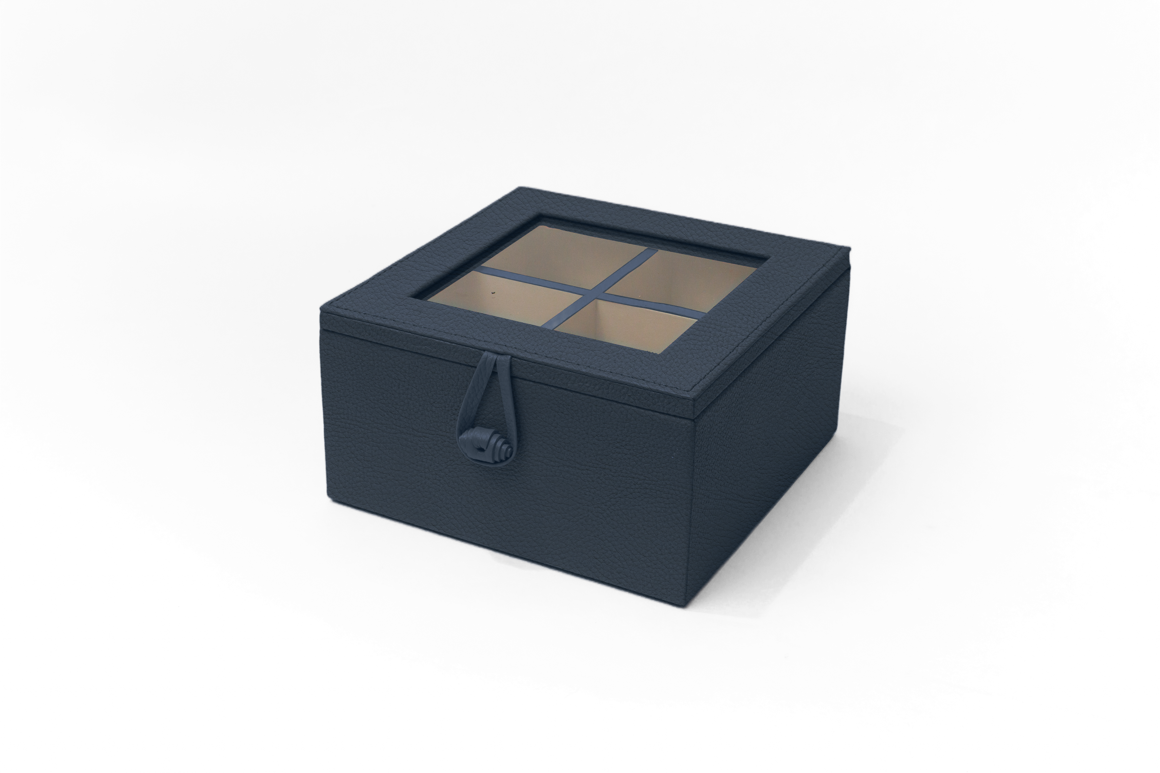 Caja de Té Nudo 4 Div Tapa de Piel o Con Vidrio