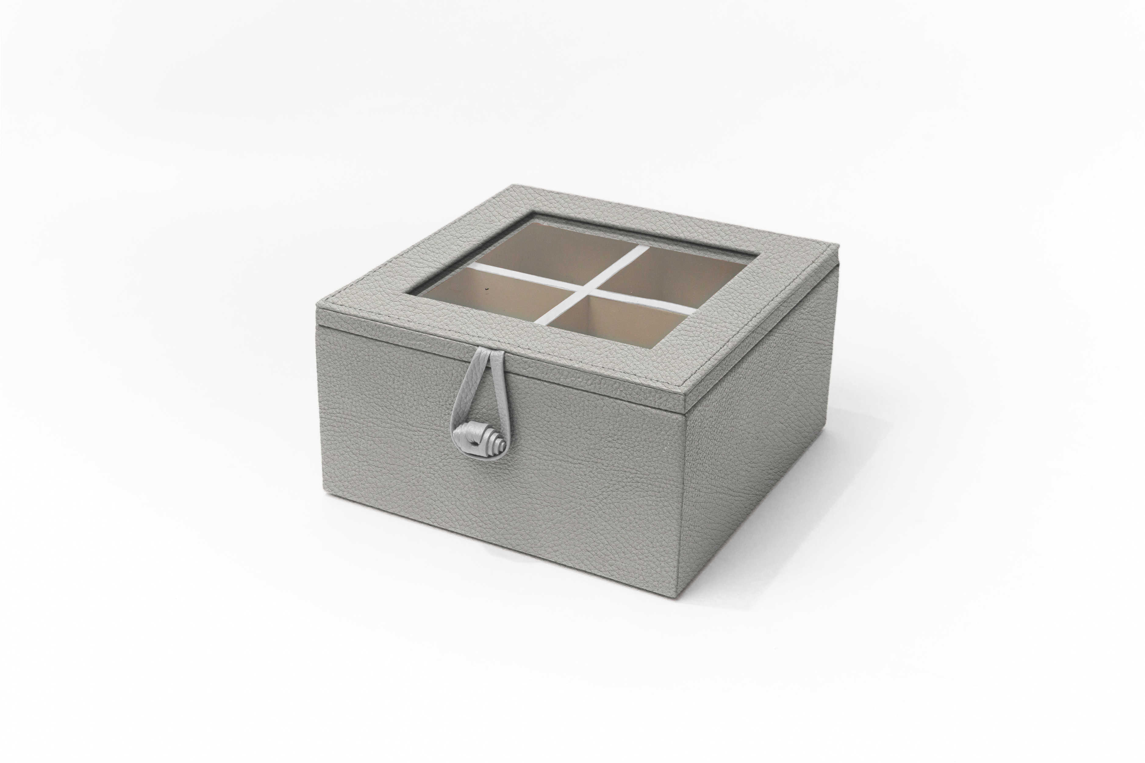 Caja de Té Nudo 4 Div Tapa de Piel o Con Vidrio