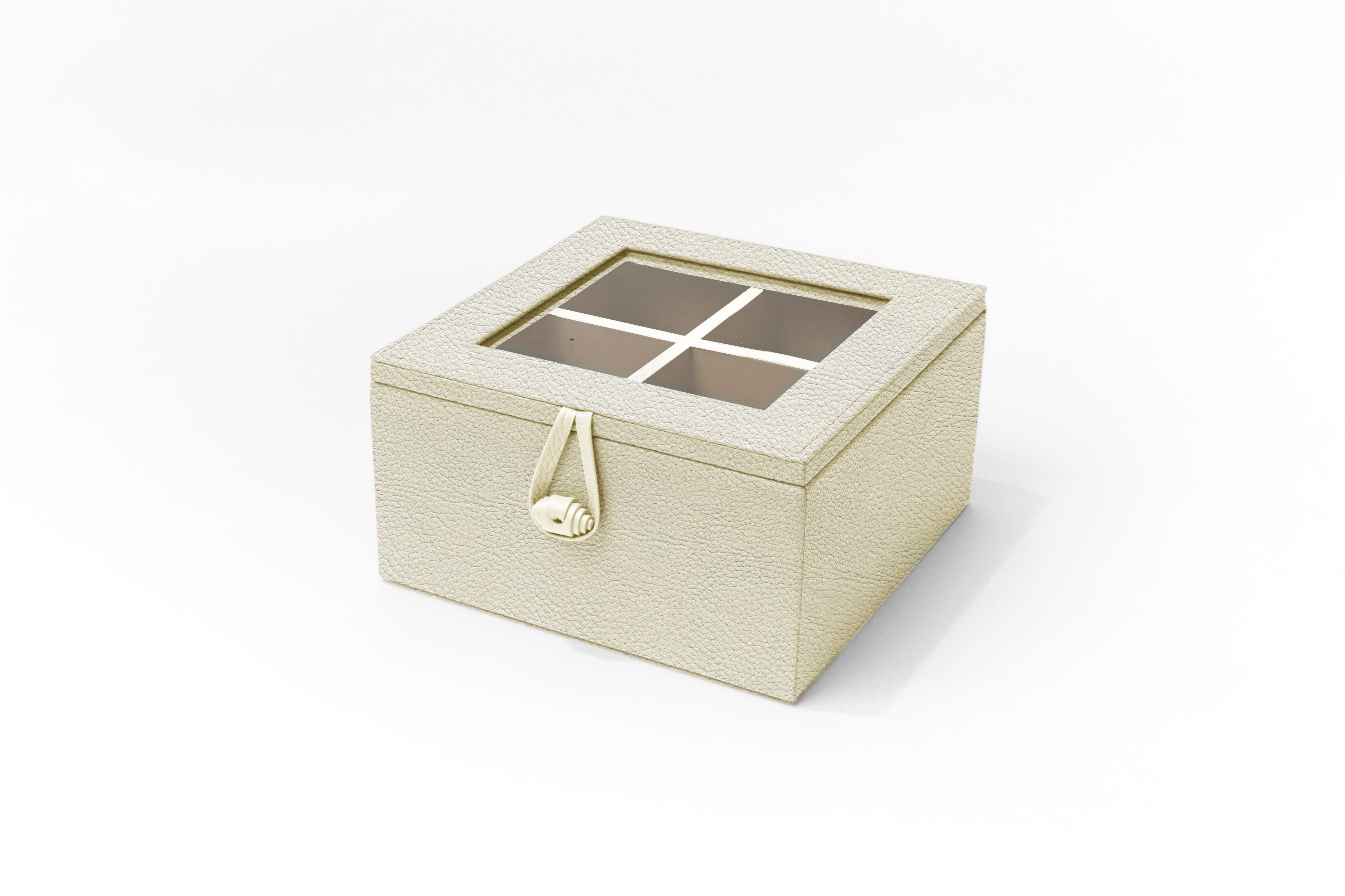 Caja de Té Nudo 4 Div Tapa de Piel o Con Vidrio