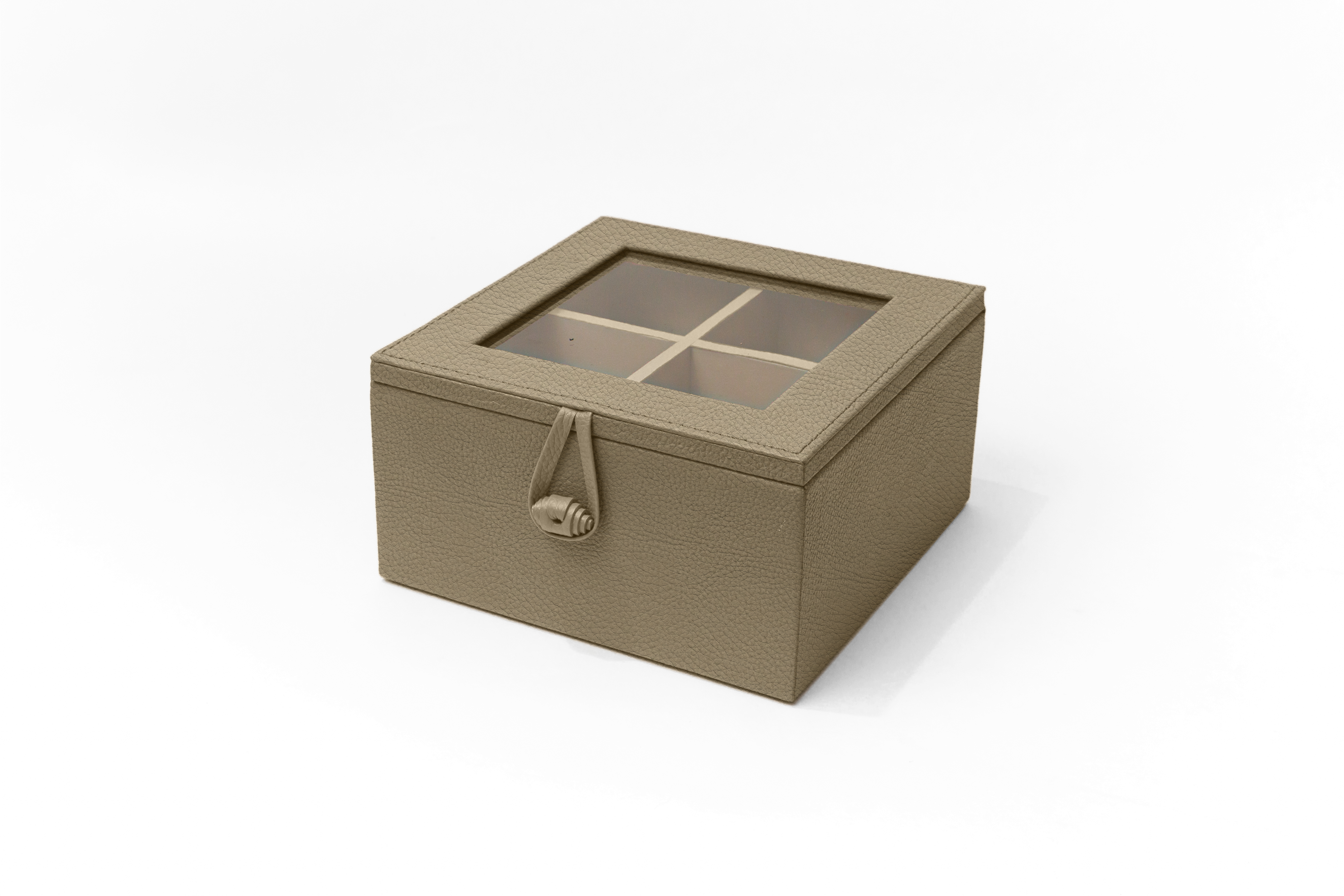 Caja de Té Nudo 4 Div Tapa de Piel o Con Vidrio