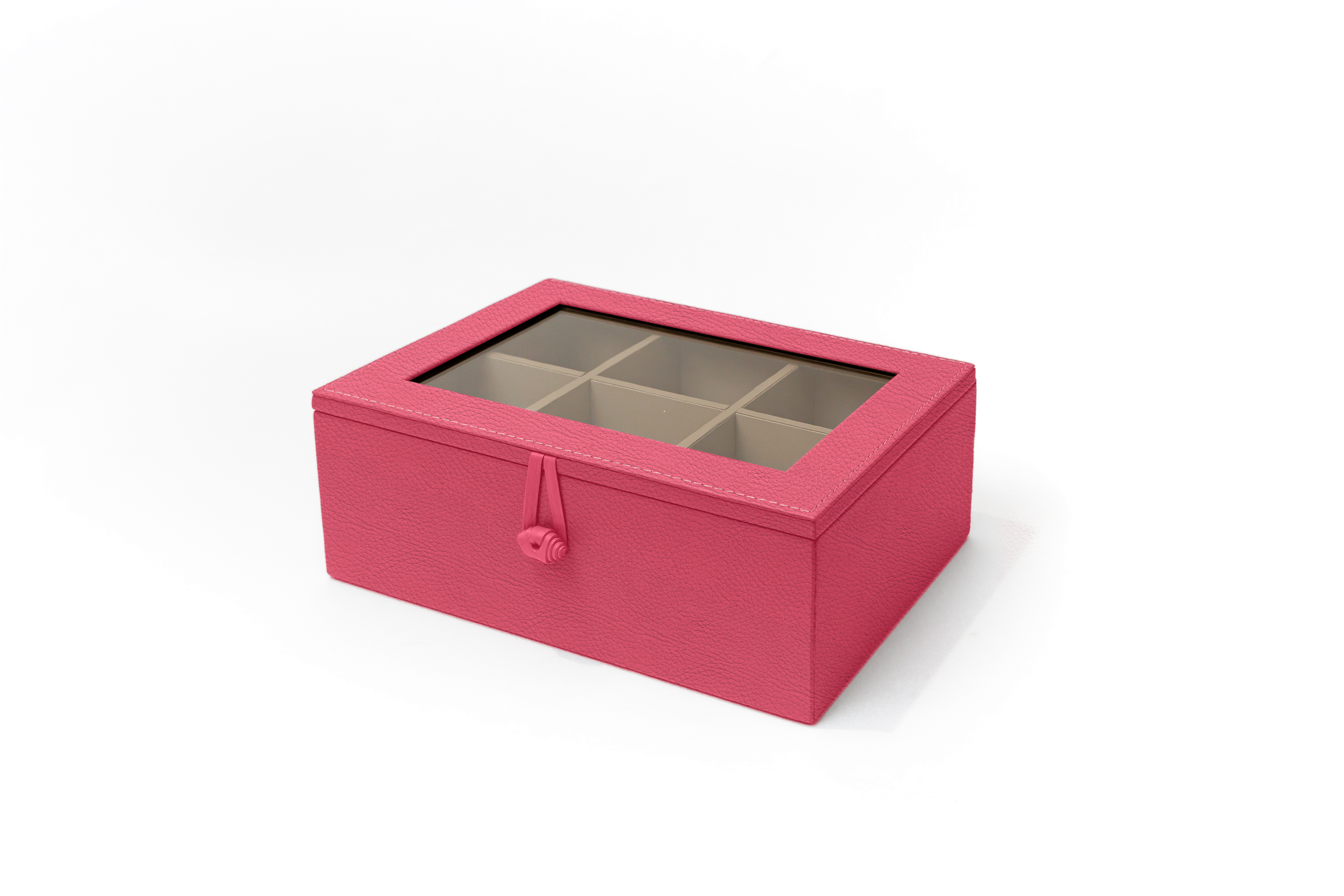 Caja de Té Nudo 6 Div Tapa de Piel o Con Vidrio