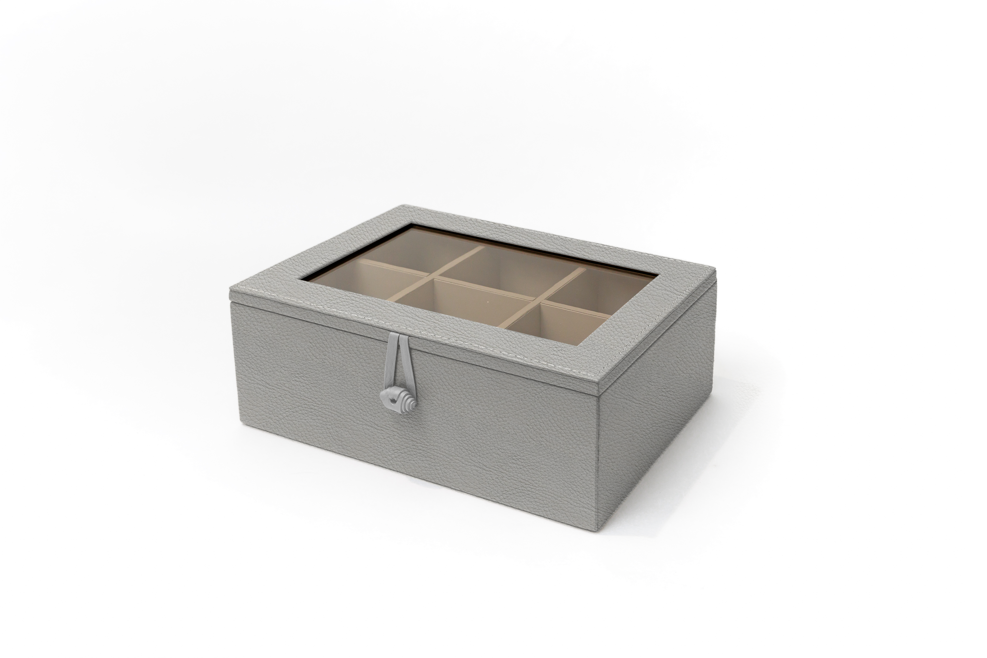Caja de Té Nudo 6 Div Tapa de Piel o Con Vidrio