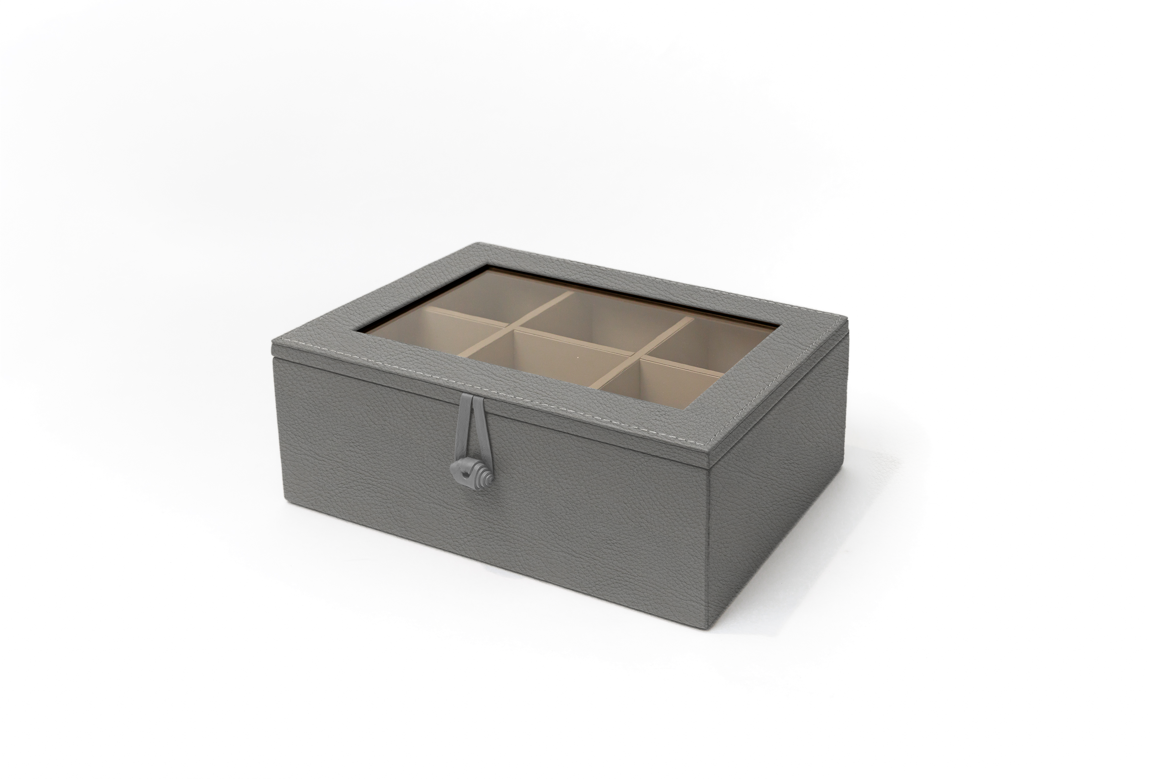 Caja de Té Nudo 6 Div Tapa de Piel o Con Vidrio