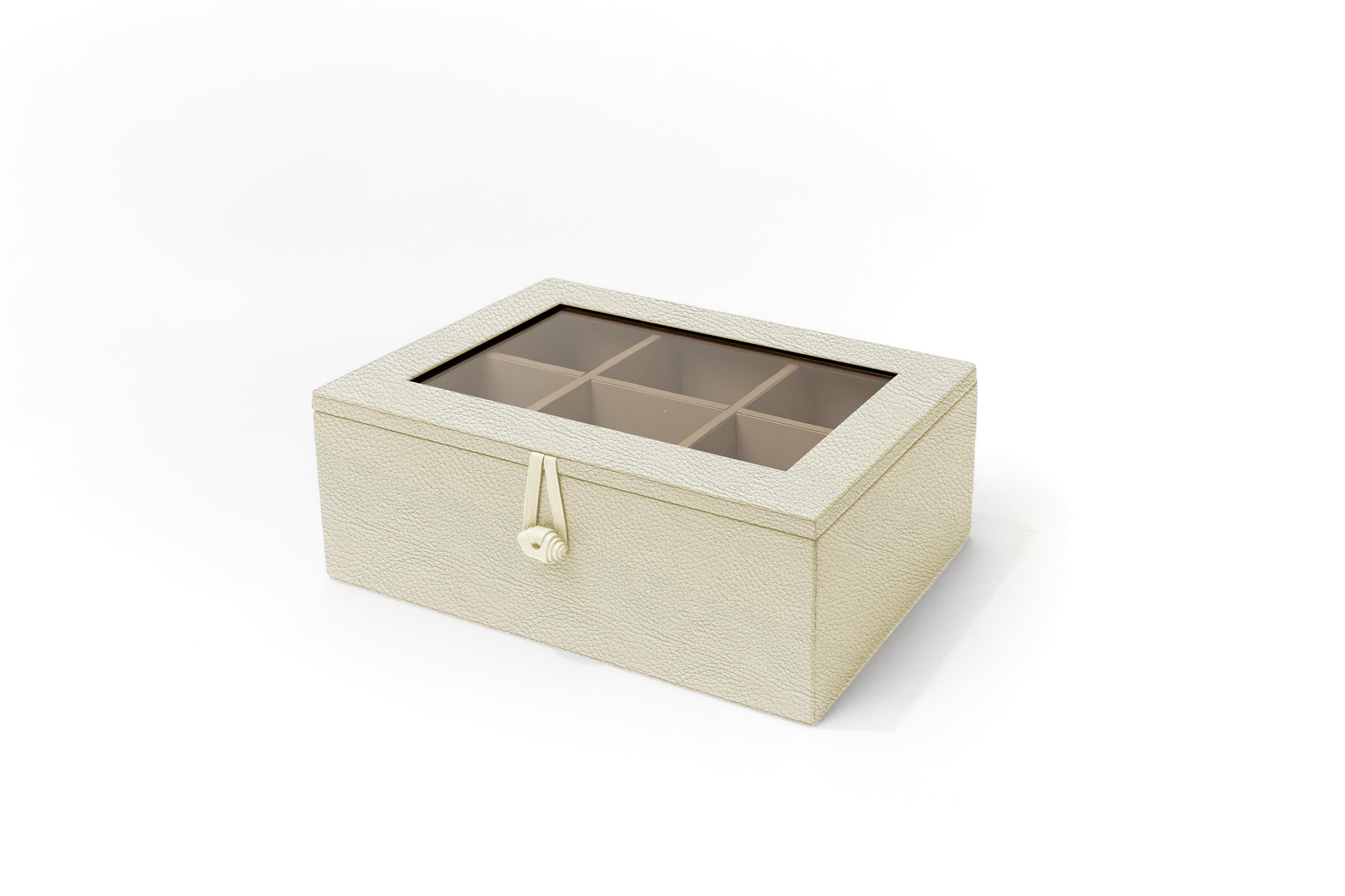 Caja de Té Nudo 6 Div Tapa de Piel o Con Vidrio