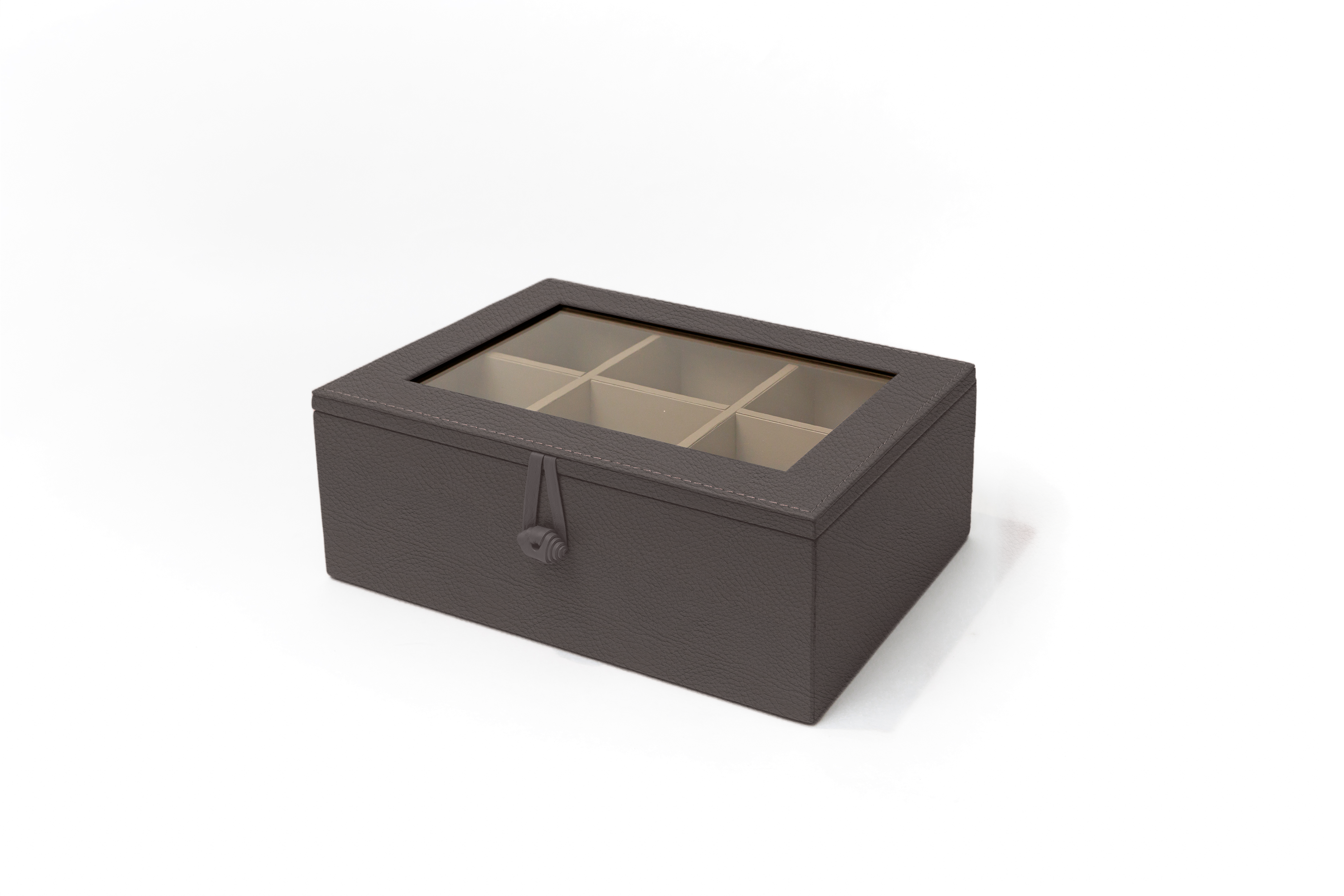 Caja de Té Nudo 6 Div Tapa de Piel o Con Vidrio