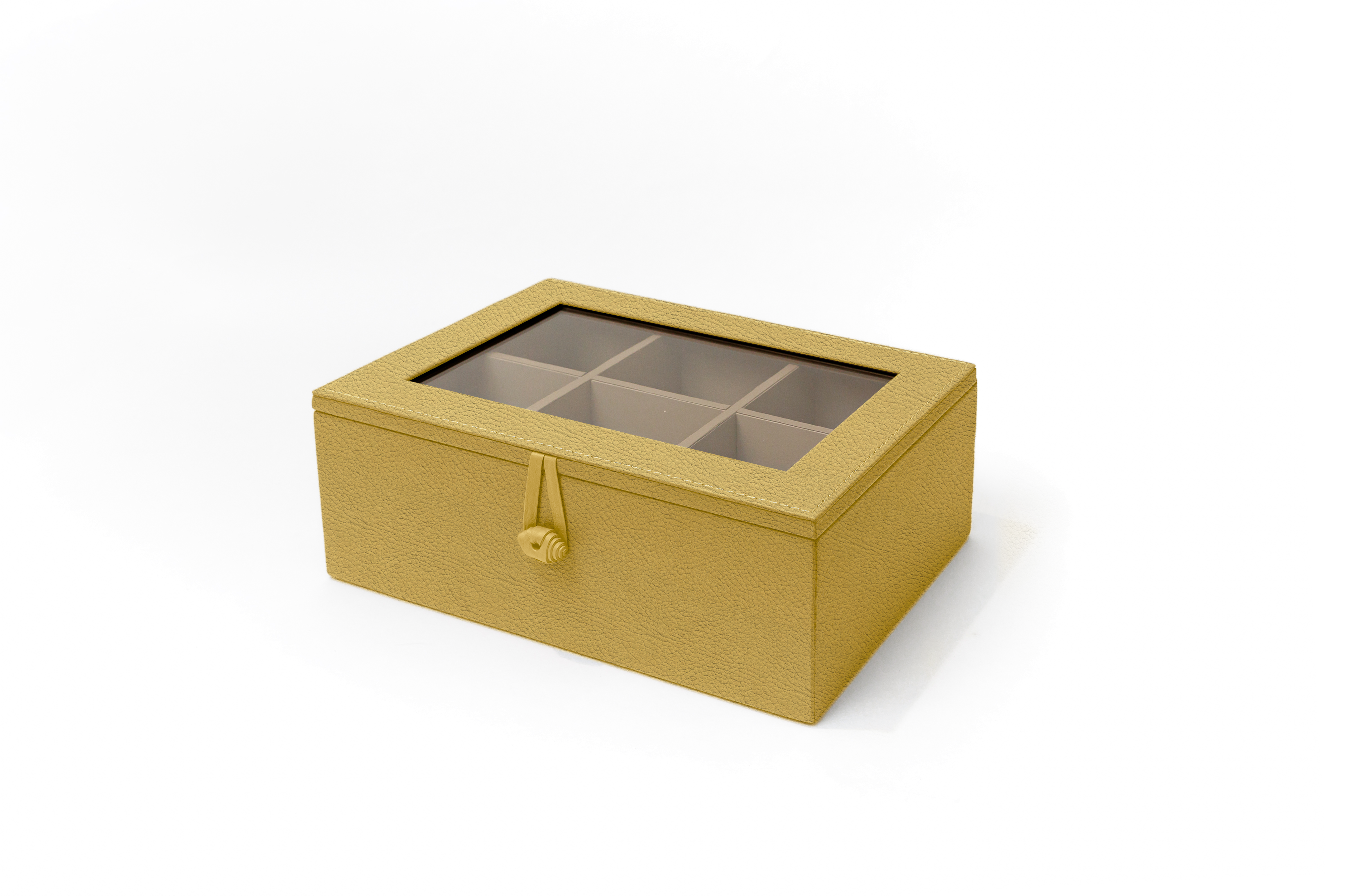 Caja de Té Nudo 6 Div Tapa de Piel o Con Vidrio