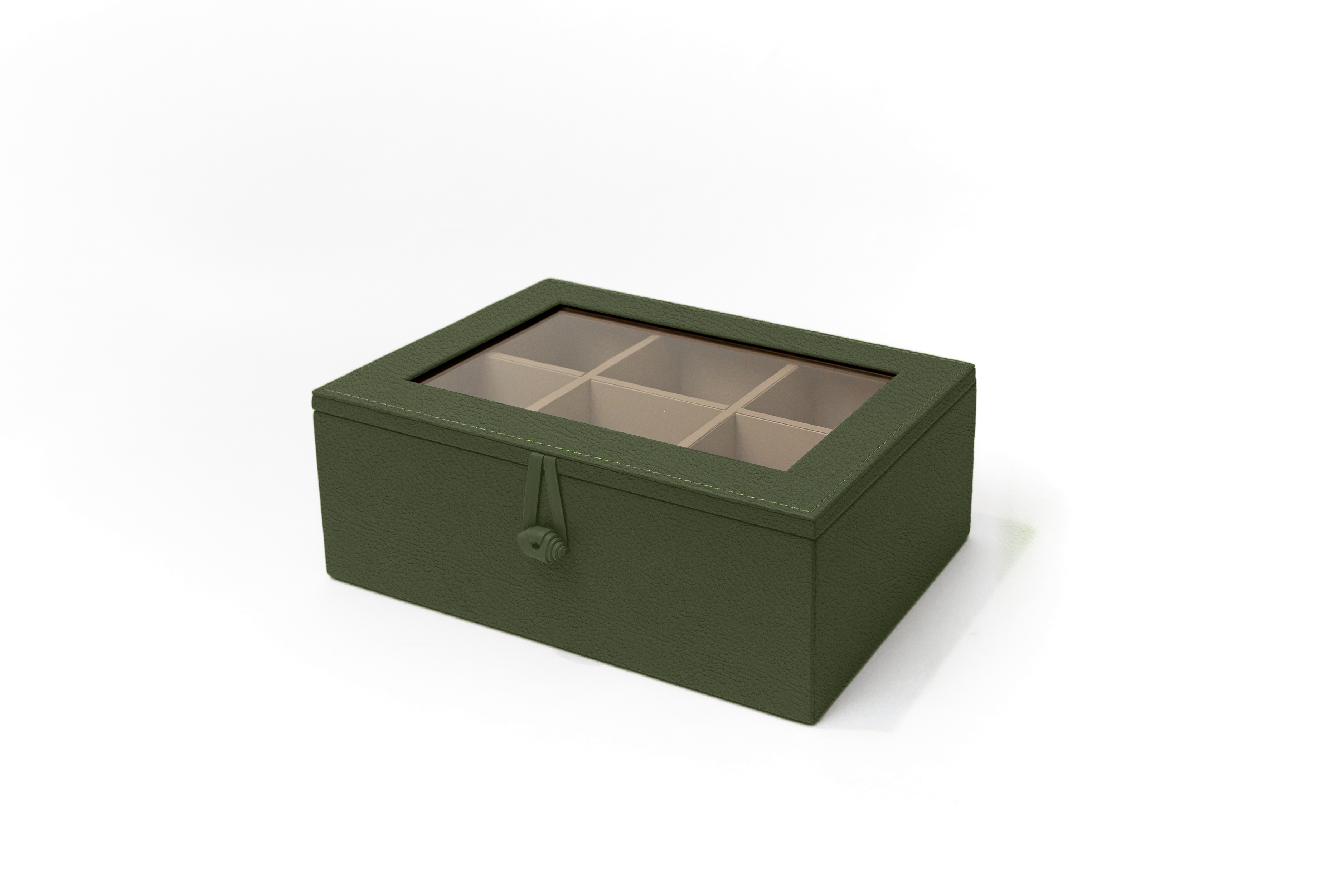 Caja de Té Nudo 6 Div Tapa de Piel o Con Vidrio