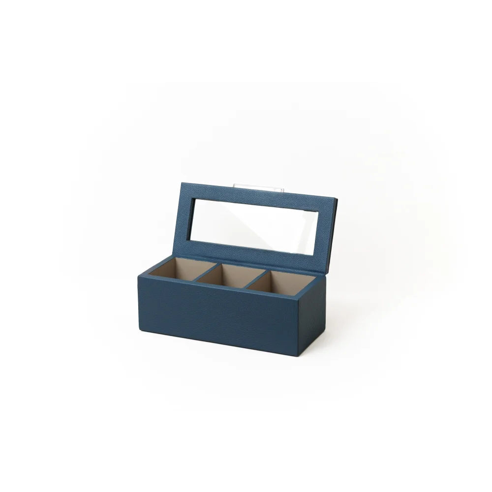 Caja de Té Nudo 3 Div Tapa de Piel o Con Vidrio - Té