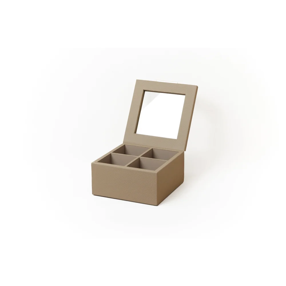 Caja de Té Nudo 4 Div Tapa de Piel o Con Vidrio - Té