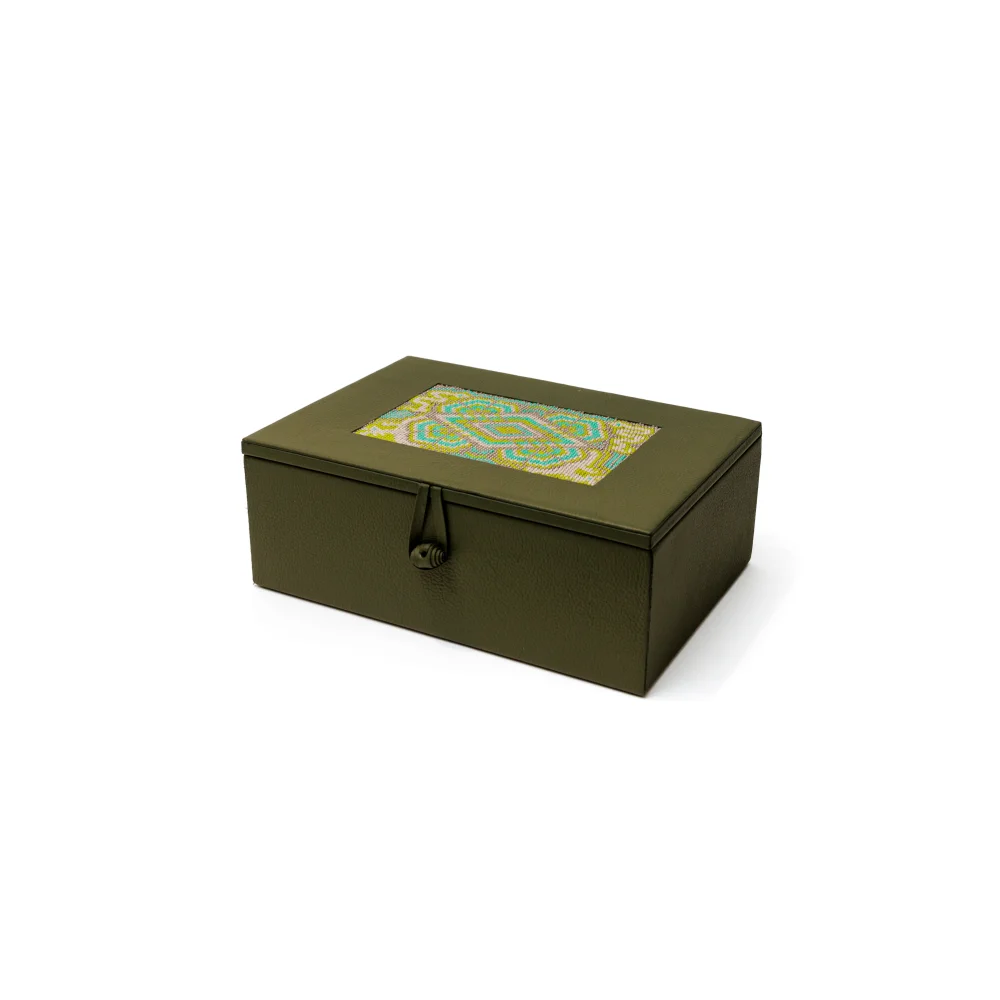 Caja de Té Nudo 6 Div con Huichol - Huichol / Verde Olivo - Té