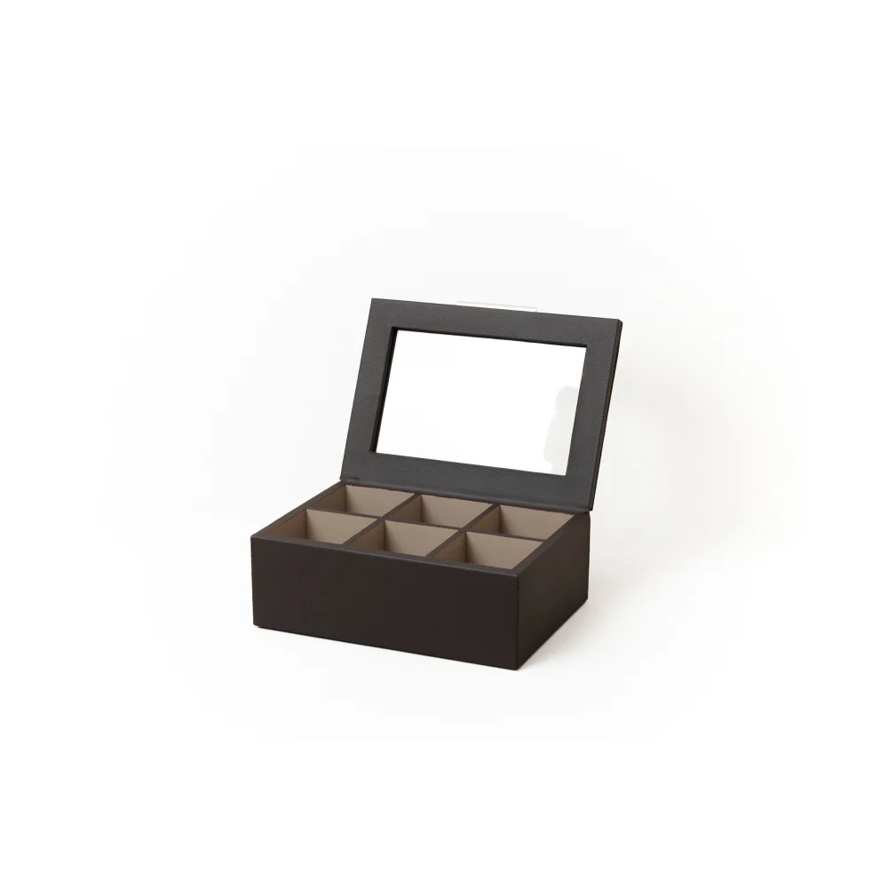 Caja de Té Nudo 6 Div Tapa de Piel o Con Vidrio - Té