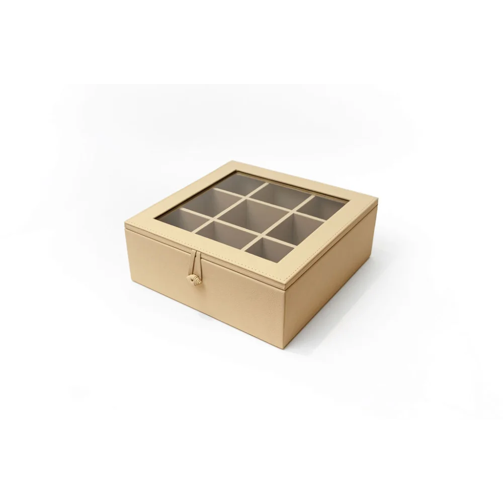 Caja de Té Nudo 9 Tapa de Piel o Con Vidrio - Con Vidrio / Marfil - Té