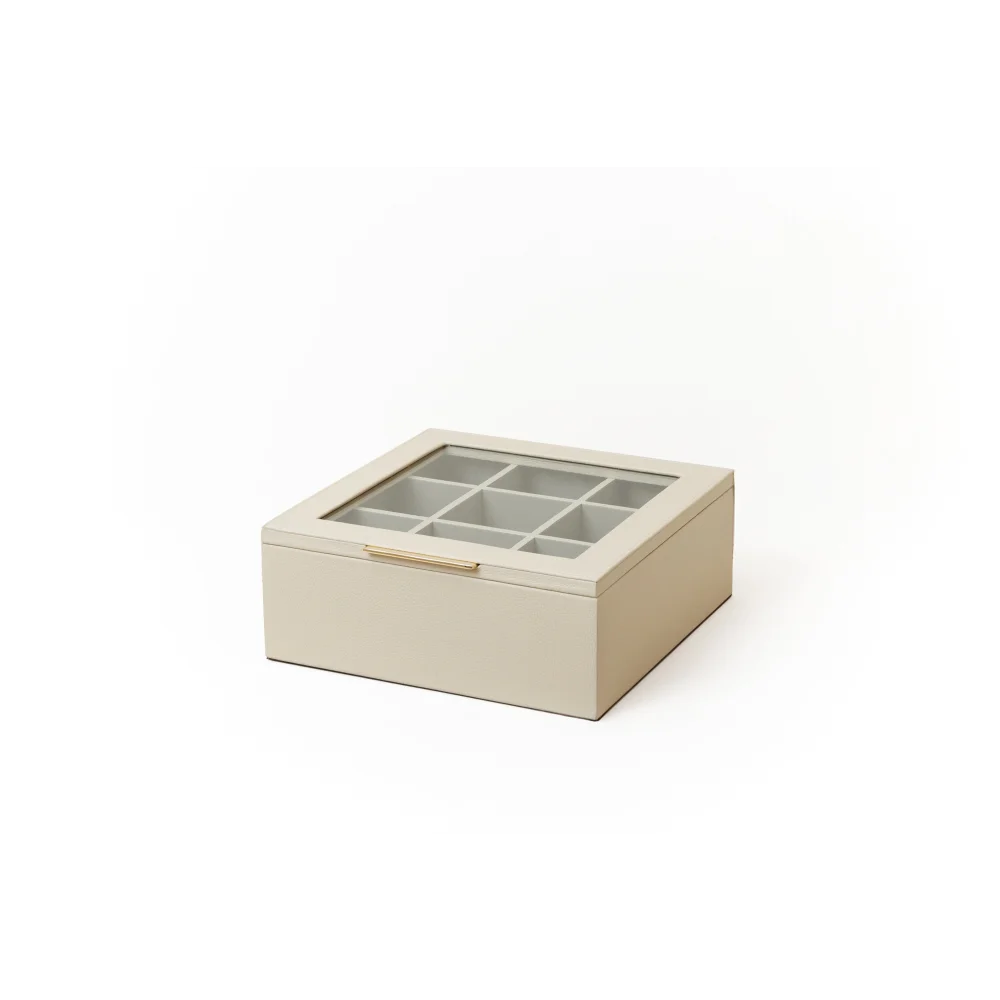 Caja de Té Nudo 9 Tapa de Piel o Con Vidrio - Con Vidrio / Marfil - Té