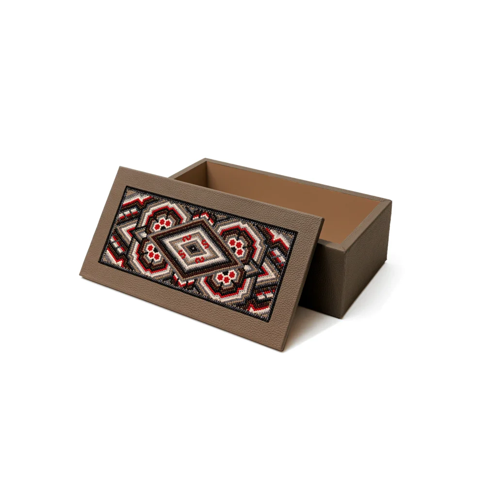 Caja Rectangular Grande con Huichol - Taupe