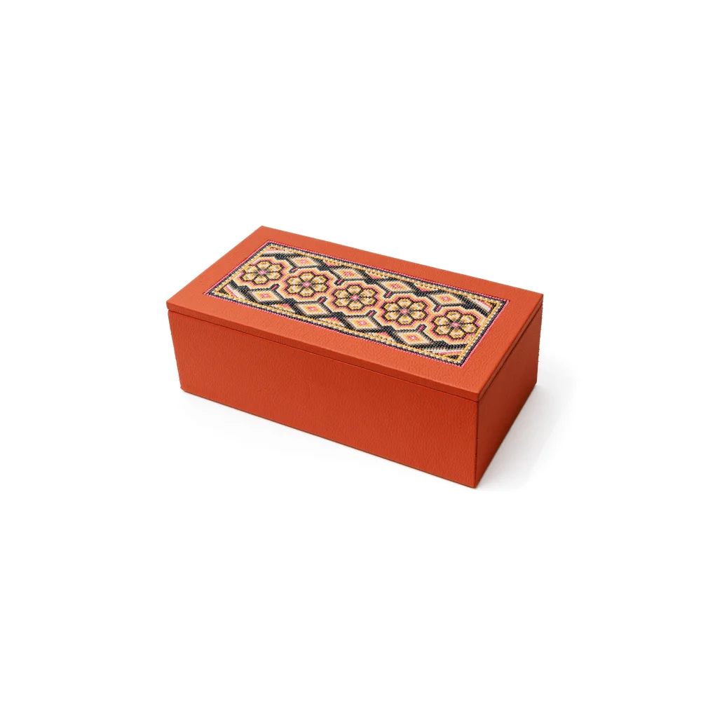 Caja Rectangular Grande con Huichol - Terracota