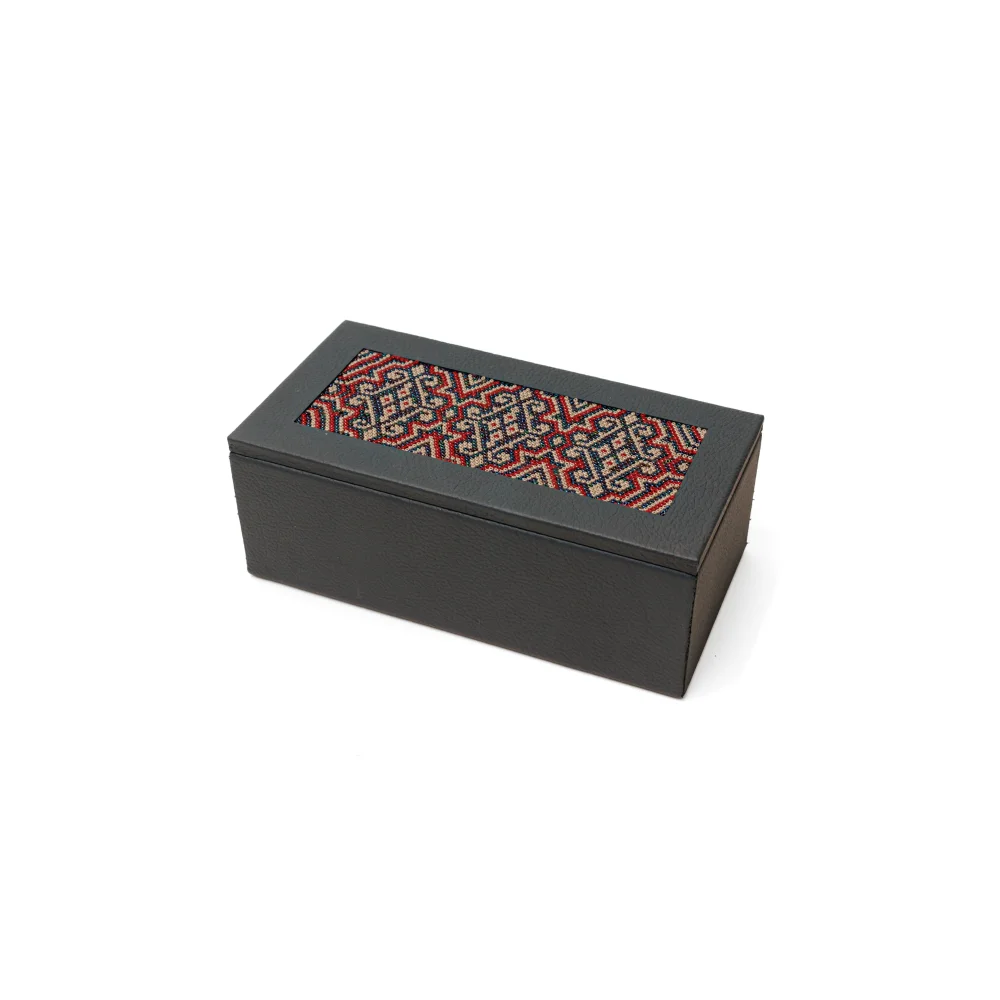 Caja Rectangular Mediana con Huichol - Gris Oxford